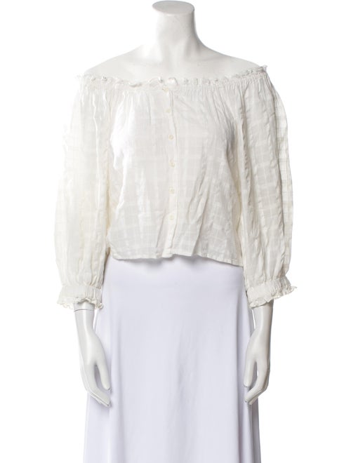 Apiece Apart Off-The-Shoulder Three-Quarter Sleeve Crop Top