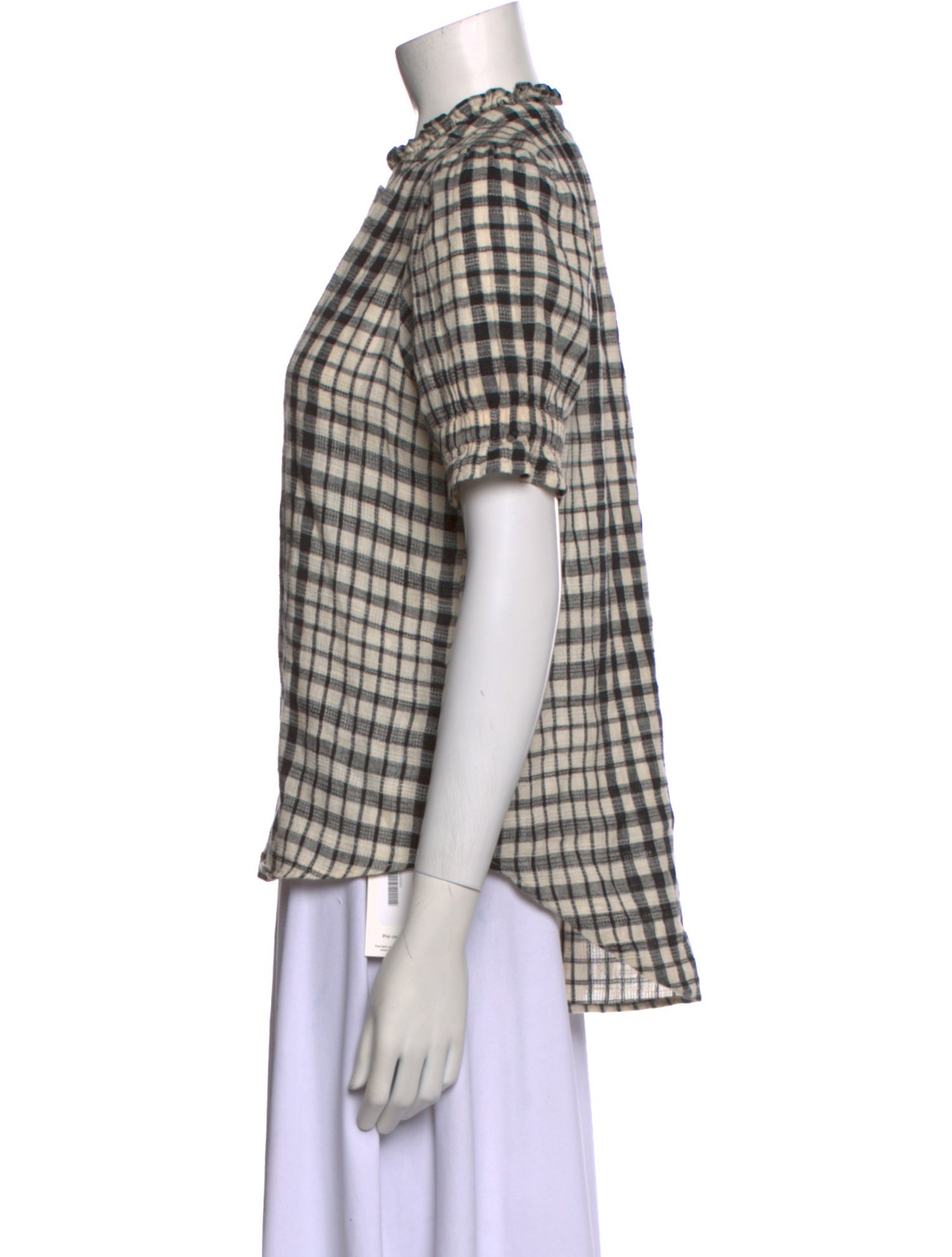 Apiece Apart Plaid Print Mock Neck Button-Up Top