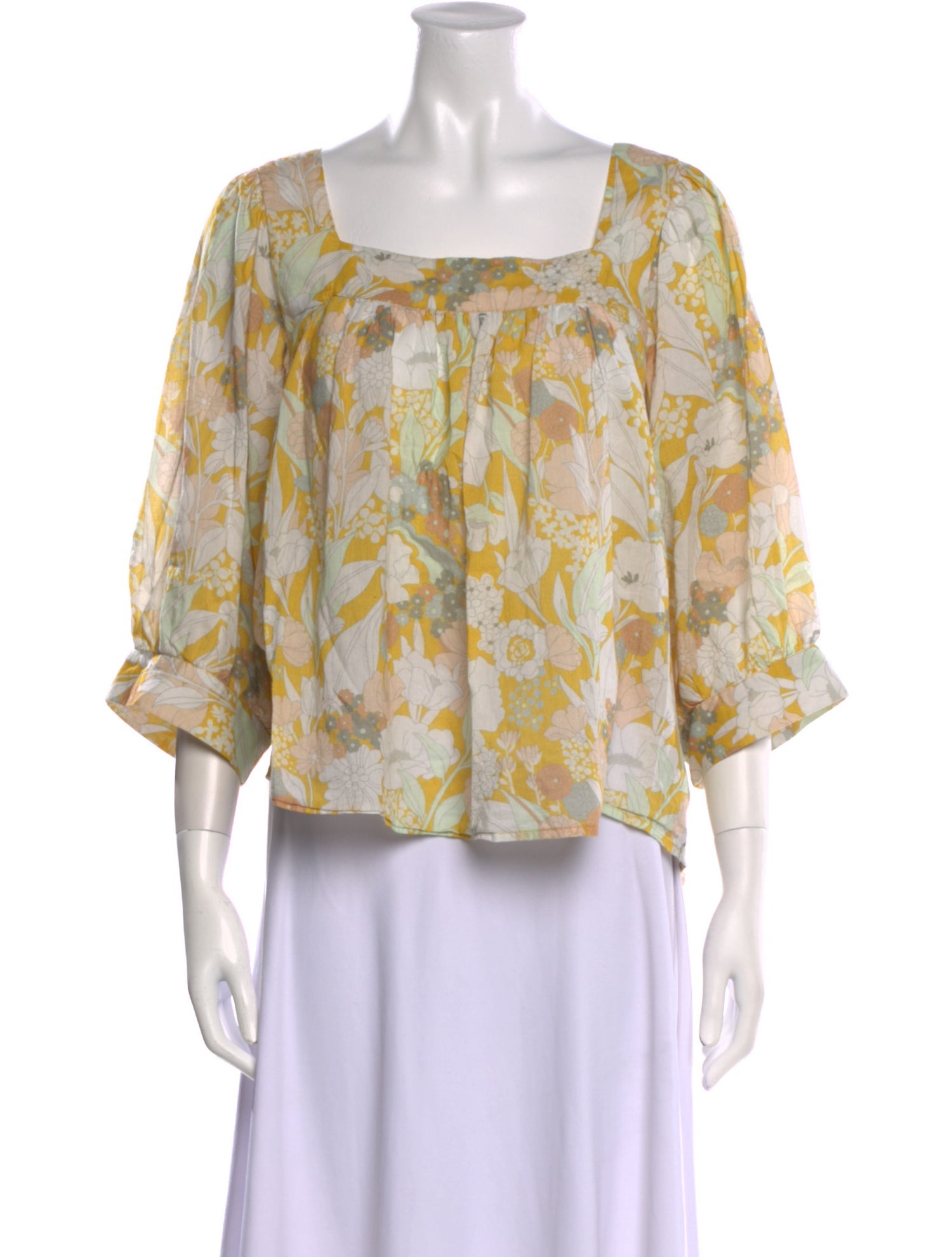 Apiece Apart Floral Print Square Neckline Blouse