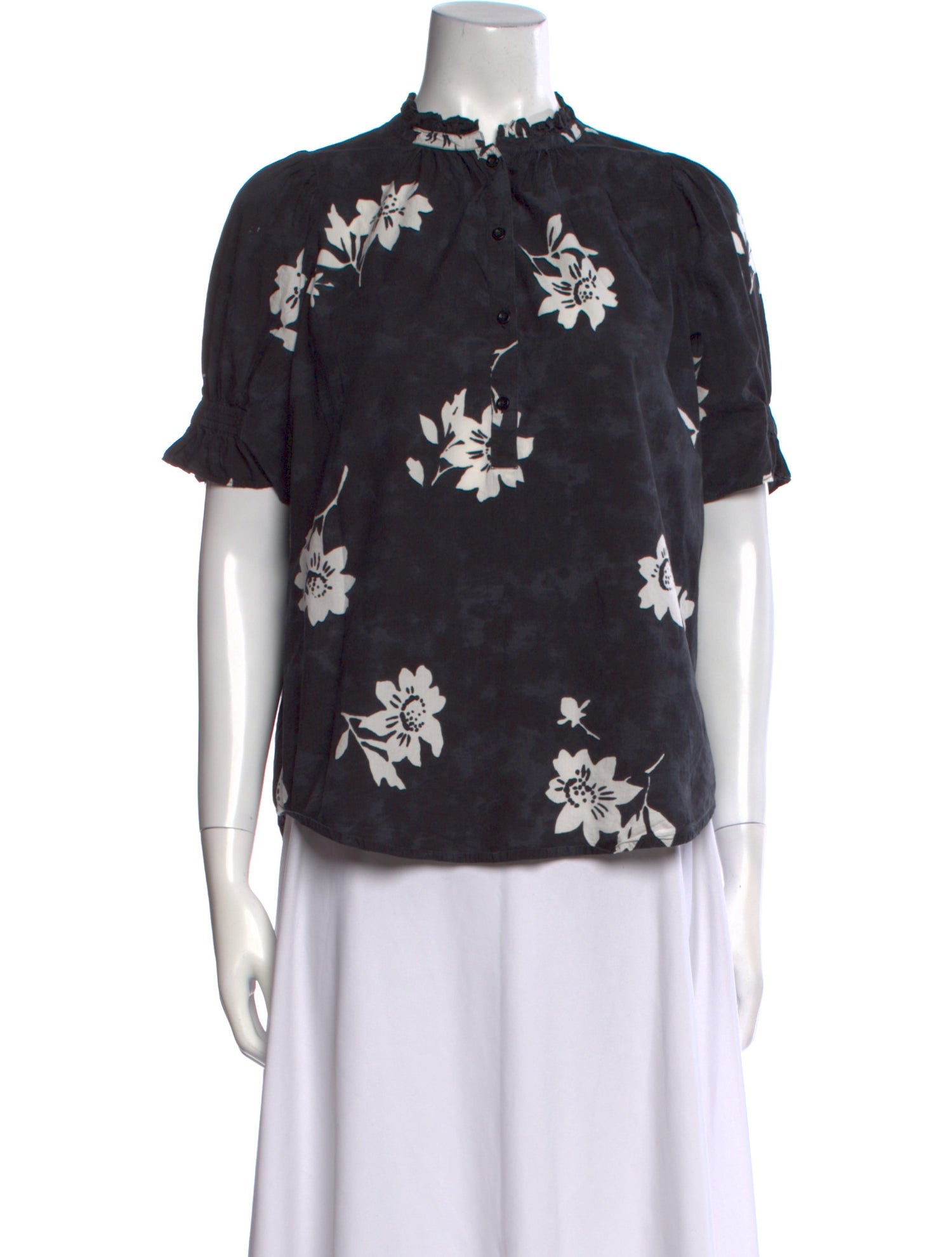 Apiece Apart Floral Print Mock Neck Blouse
