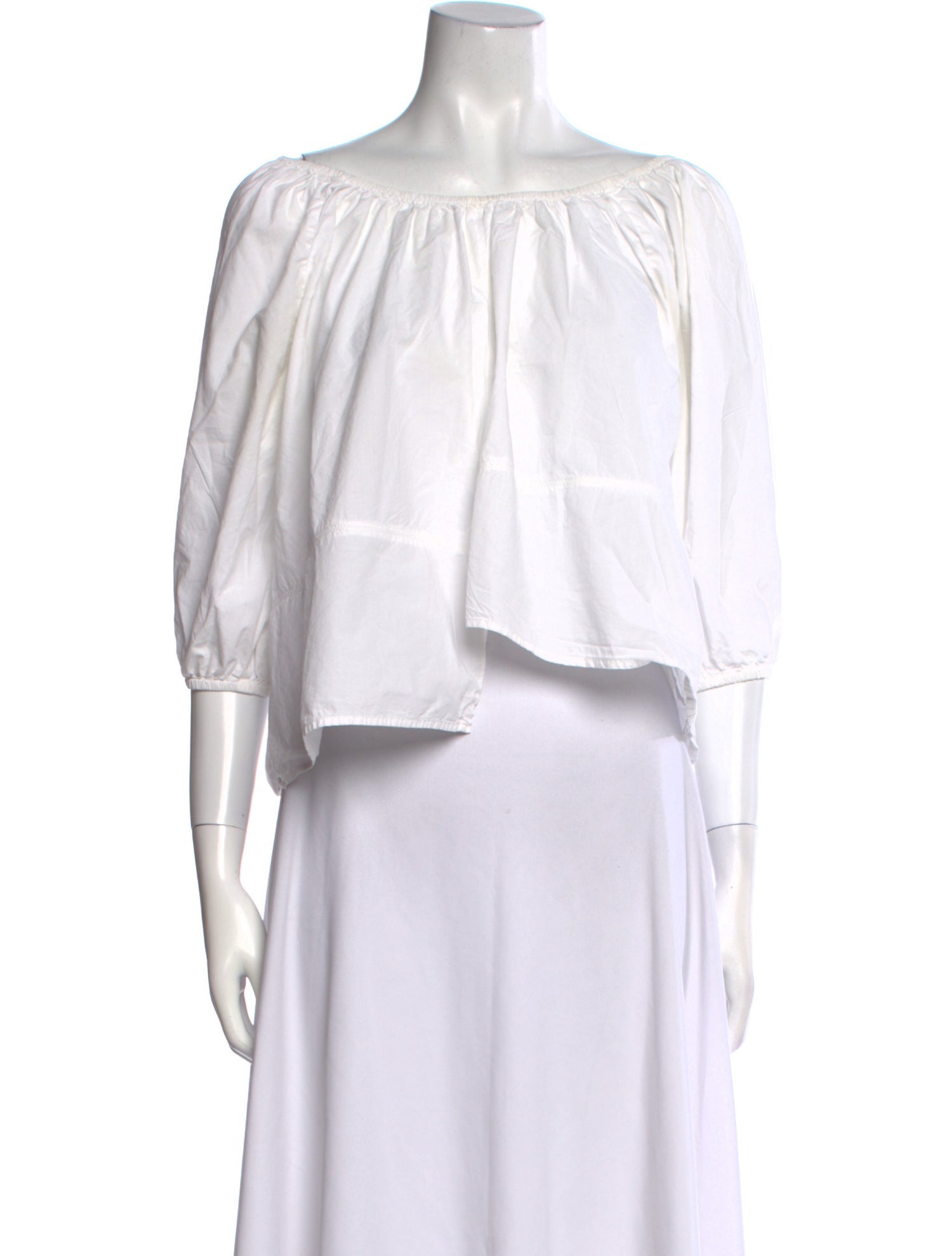 Apiece Apart Off-The-Shoulder Three-Quarter Sleeve Crop Top