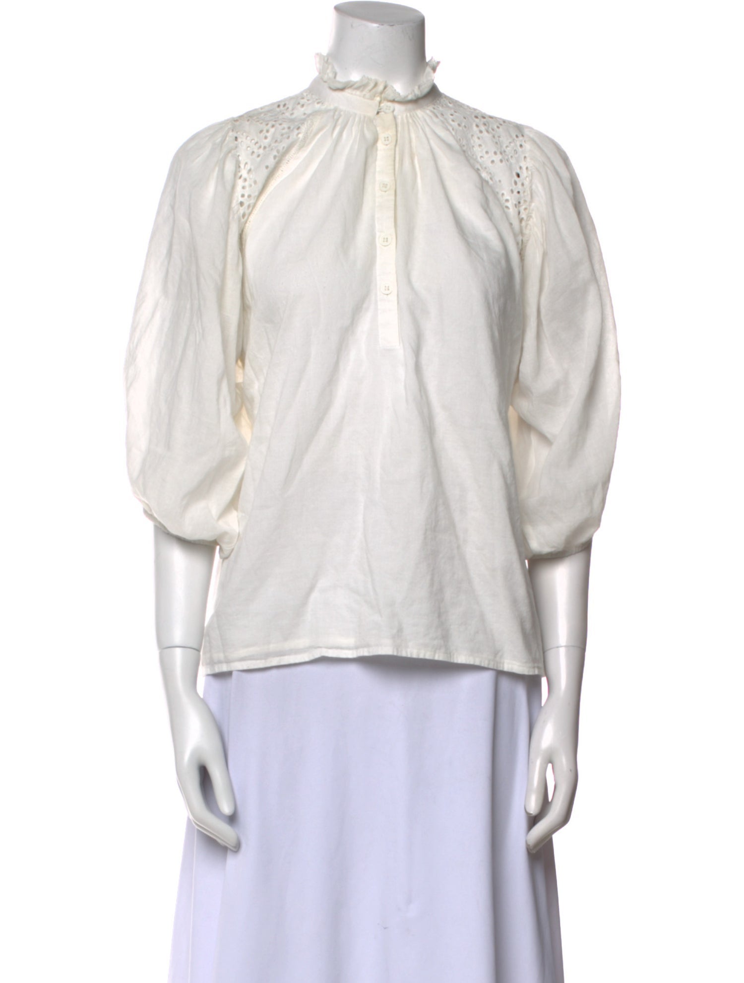 Apiece Apart Mock Neck Three-Quarter Sleeve Blouse