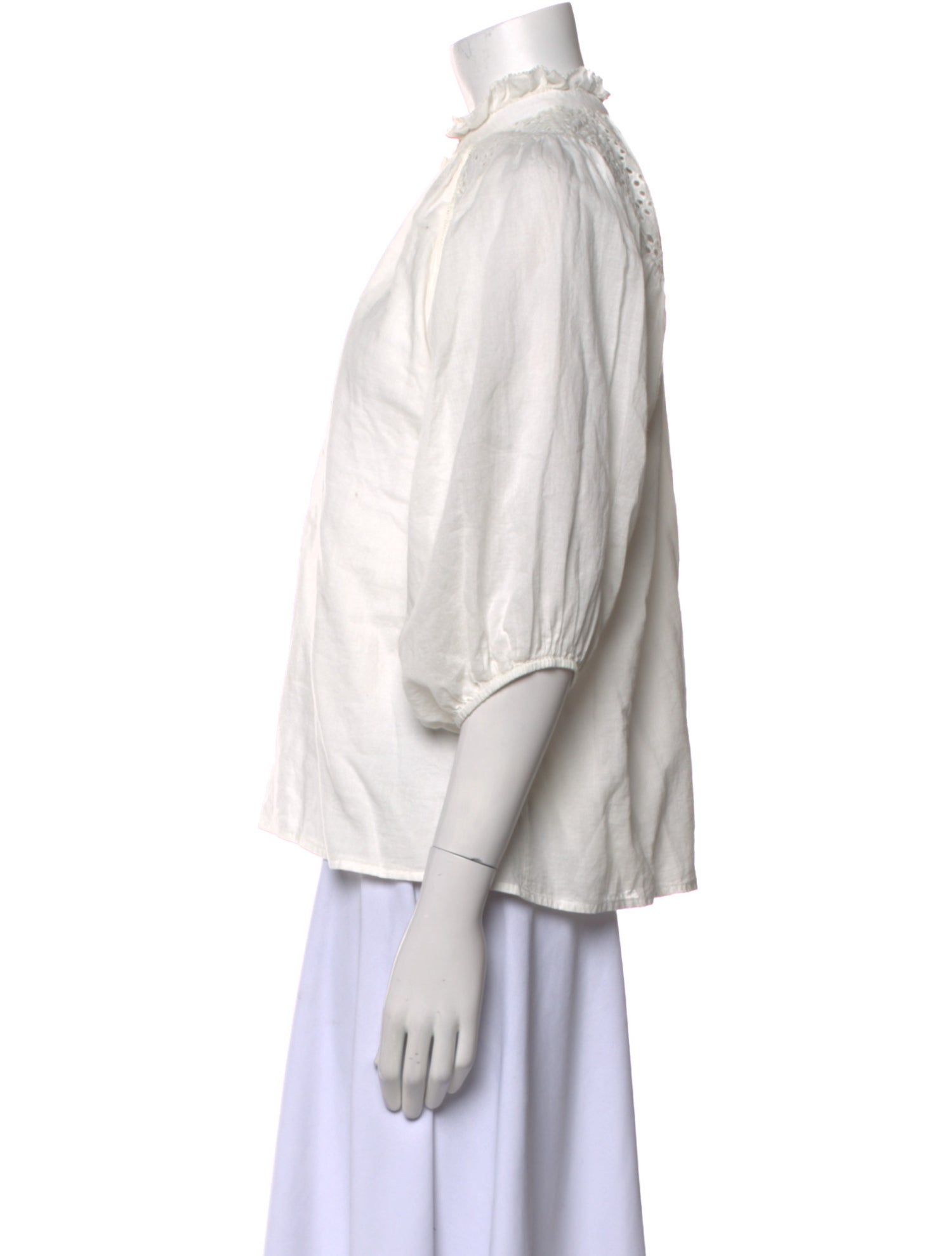 Apiece Apart Mock Neck Three-Quarter Sleeve Blouse