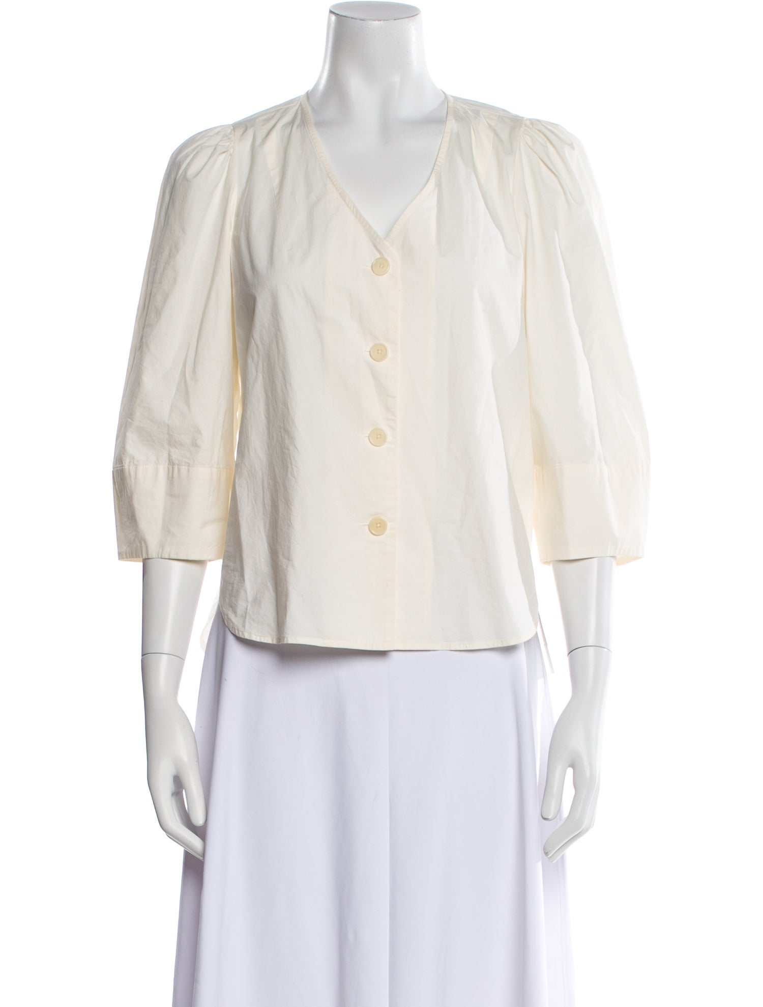 Apiece Apart V-Neck Three-Quarter Sleeve Button-Up Top