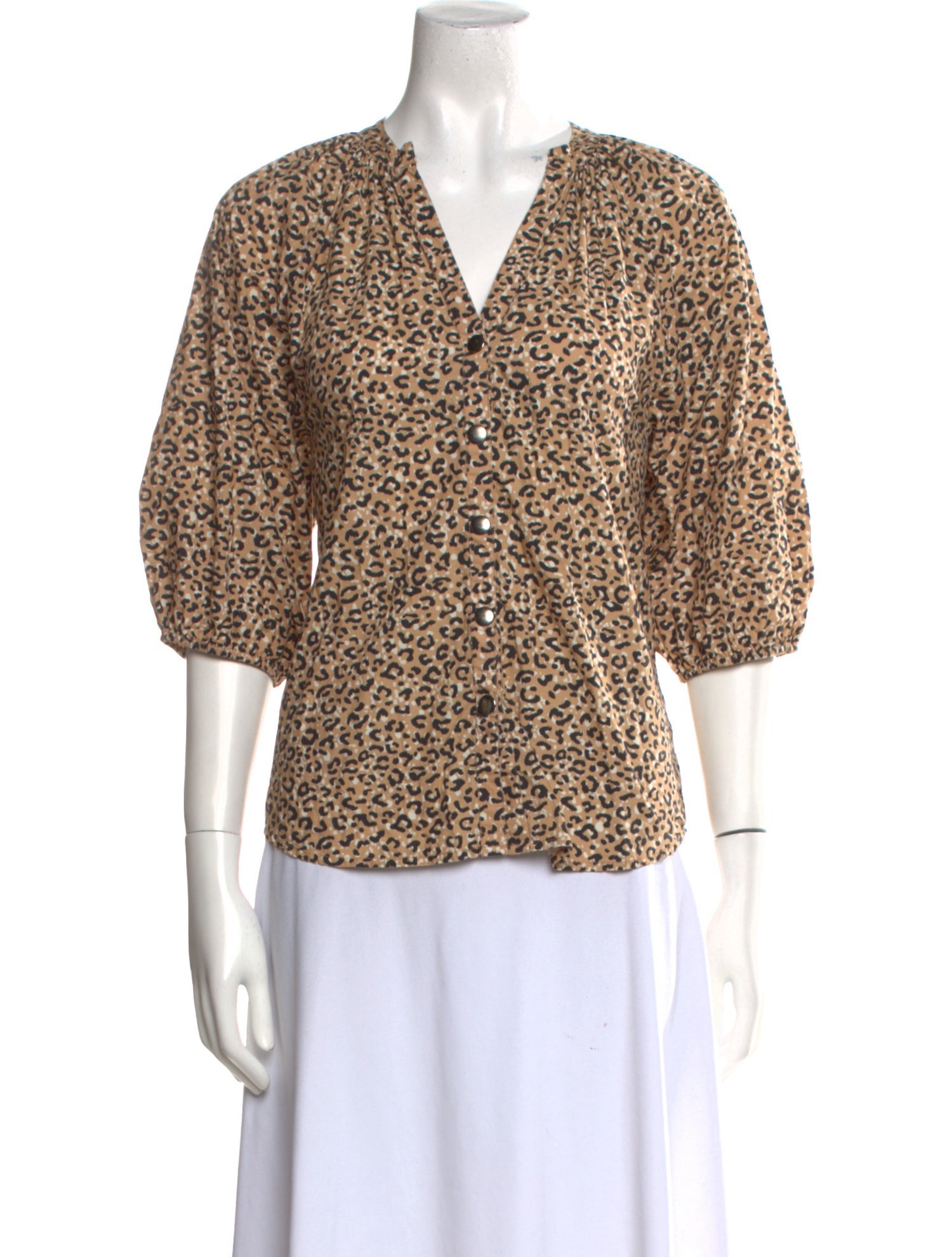 Apiece Apart Animal Print V-Neck Button-Up Top