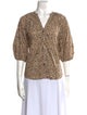 Apiece Apart Animal Print V-Neck Button-Up Top