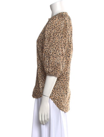 Apiece Apart Animal Print V-Neck Button-Up Top