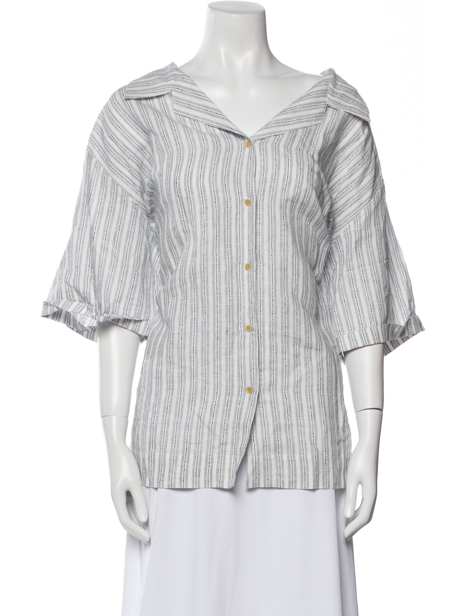 Apiece Apart Striped V-Neck Button-Up Top w/ Tags