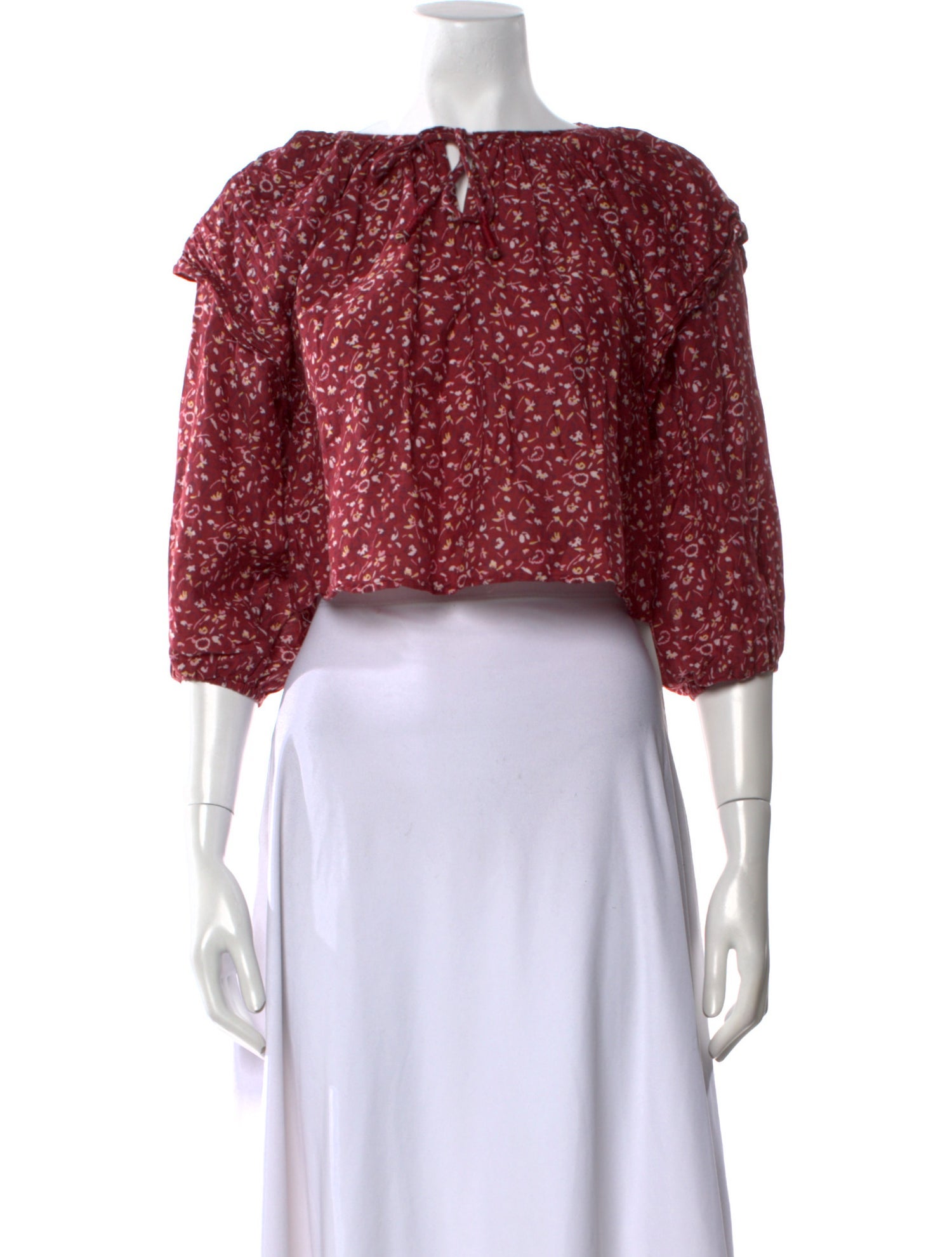 Apiece Apart Floral Print Tie Neck Crop Top