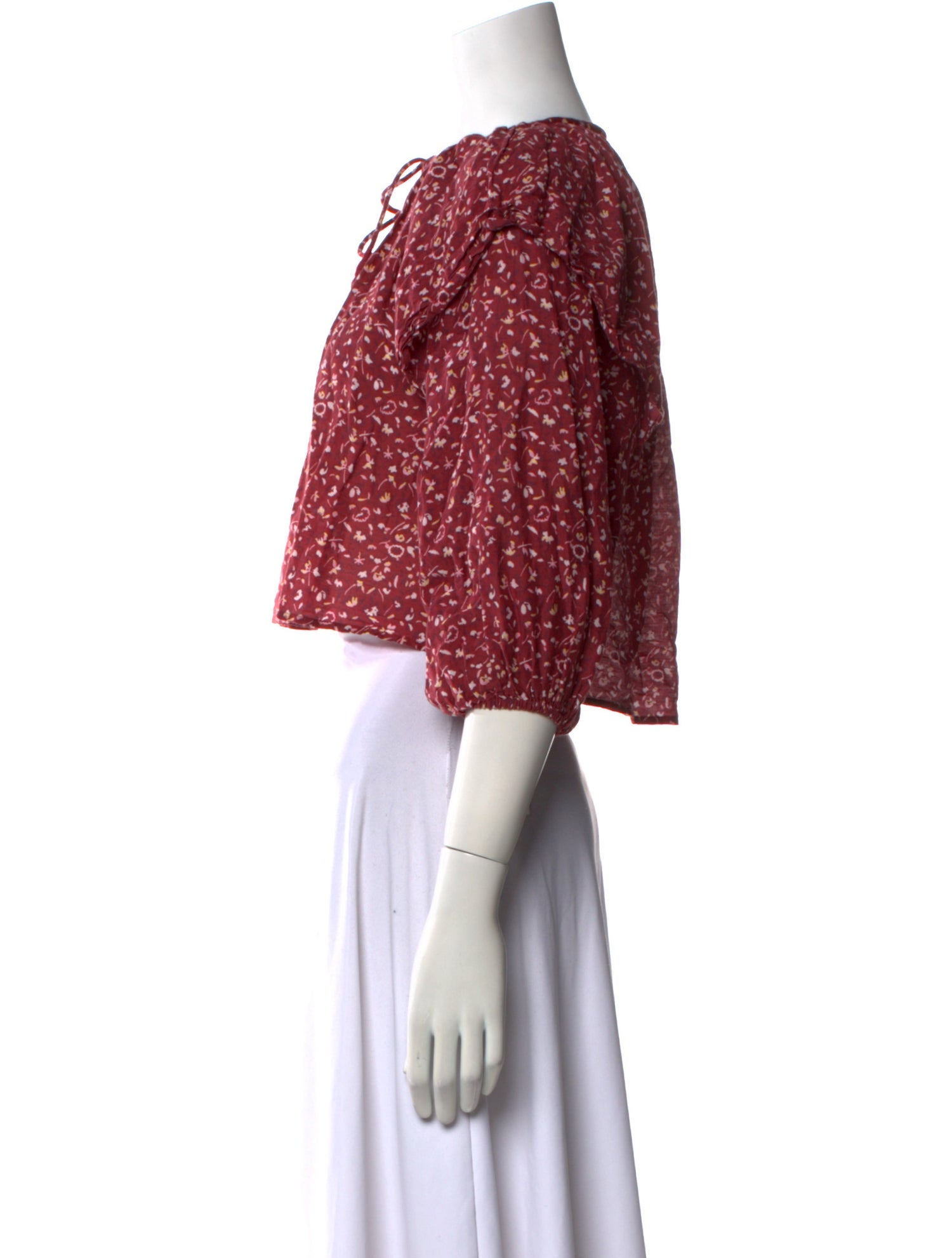 Apiece Apart Floral Print Tie Neck Crop Top