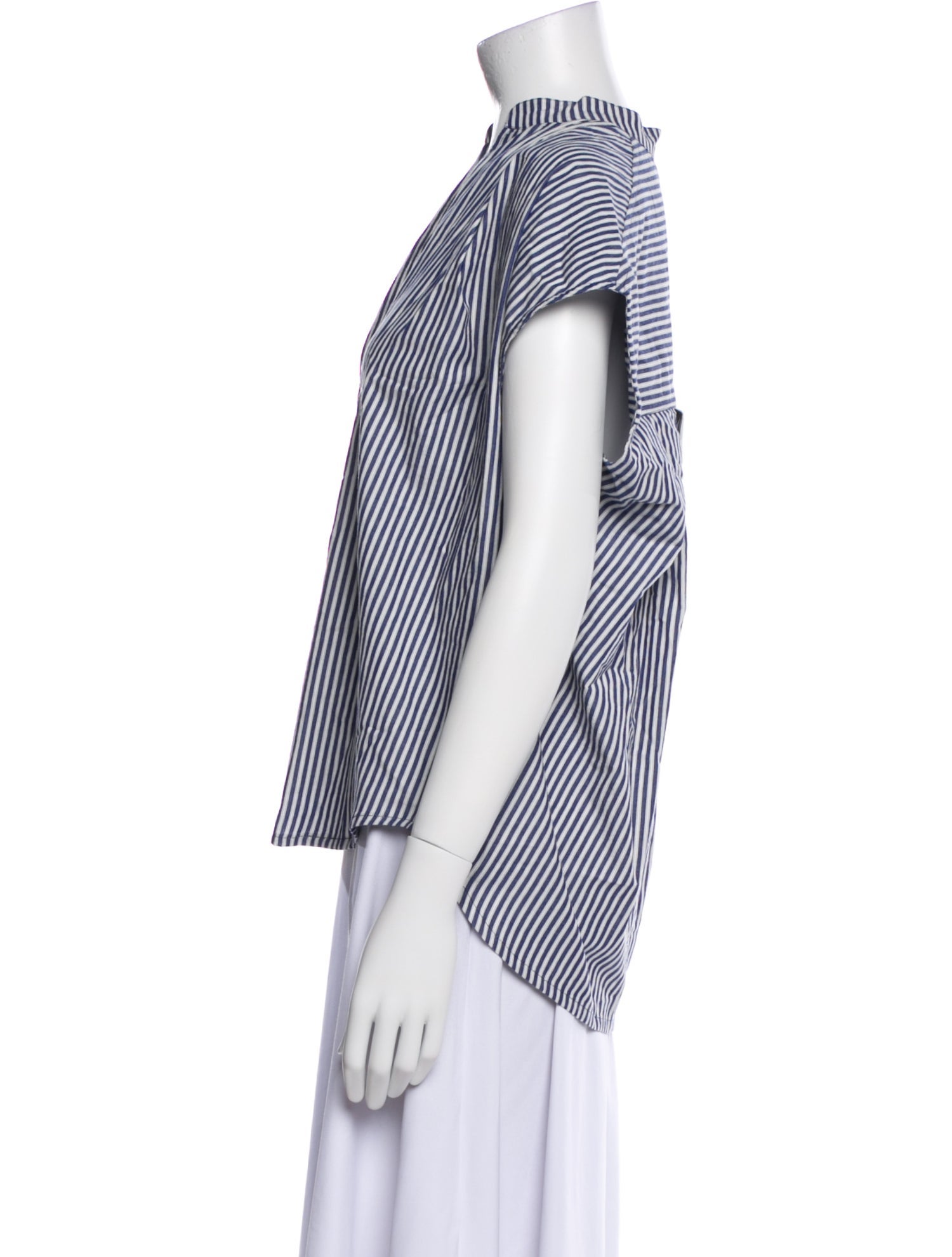 Apiece Apart Striped V-Neck Button-Up Top