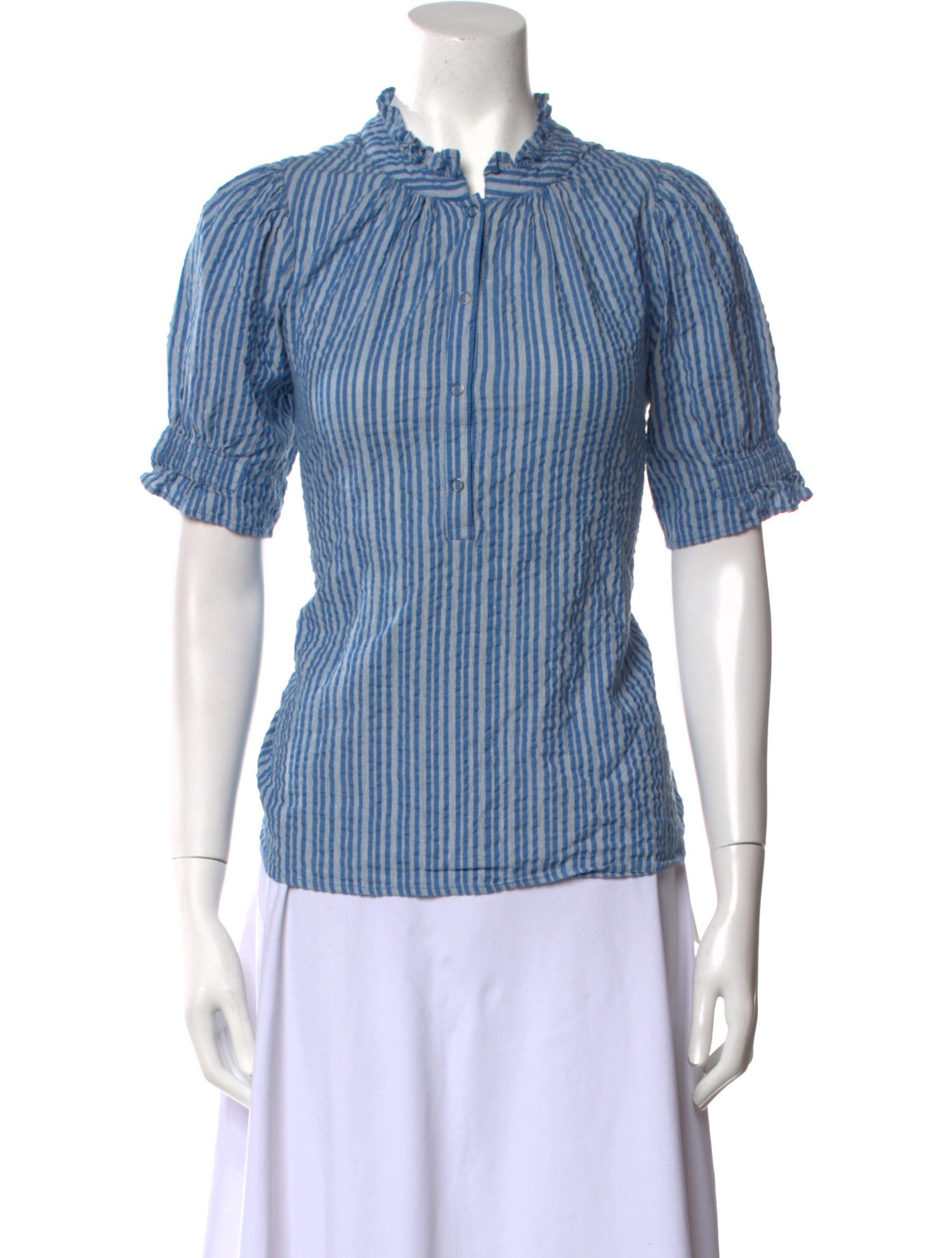 Apiece Apart Striped Mock Neck Button-Up Top