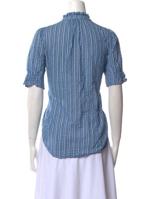 Apiece Apart Striped Mock Neck Button-Up Top