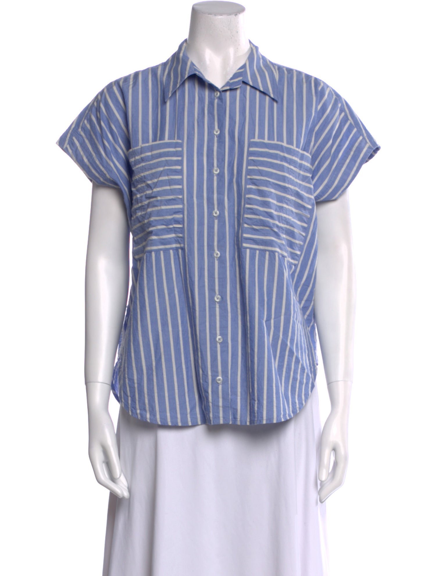 Apiece Apart Striped Short Sleeve Button-Up Top
