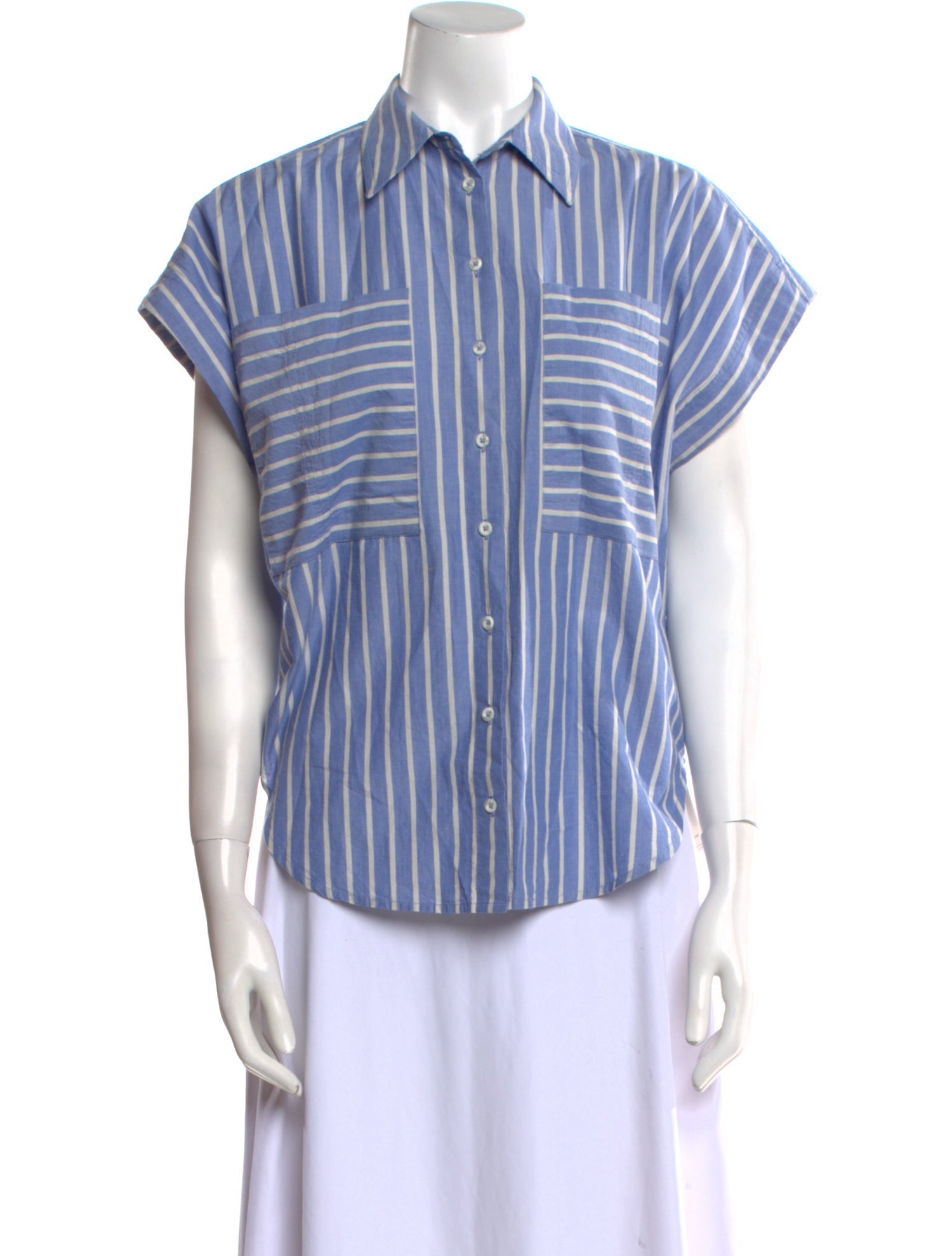 Apiece Apart Striped Short Sleeve Button-Up Top