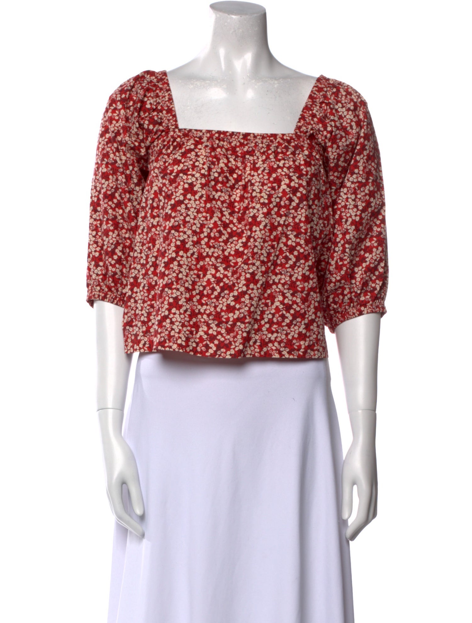 Apiece Apart Floral Print Square Neckline Crop Top