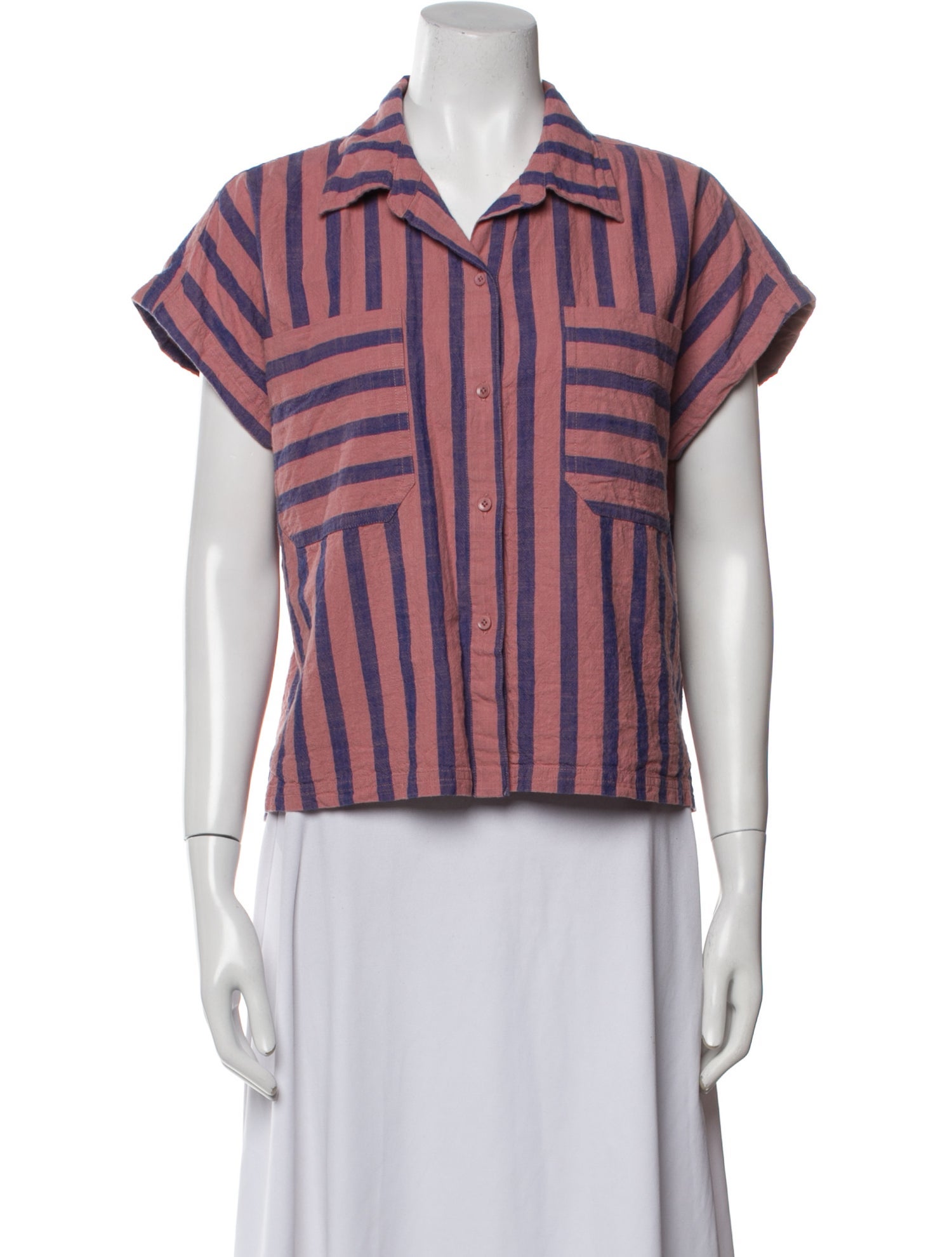 Apiece Apart Striped Short Sleeve Button-Up Top