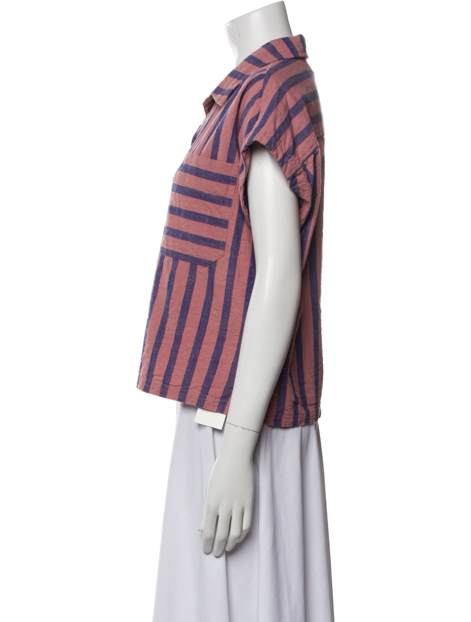 Apiece Apart Striped Short Sleeve Button-Up Top