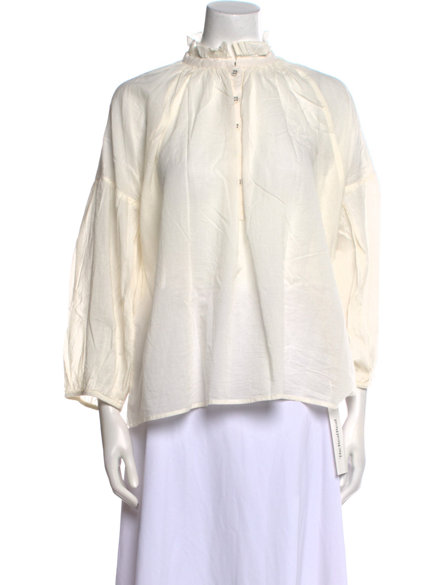 Apiece Apart Mock Neck Three-Quarter Sleeve Blouse