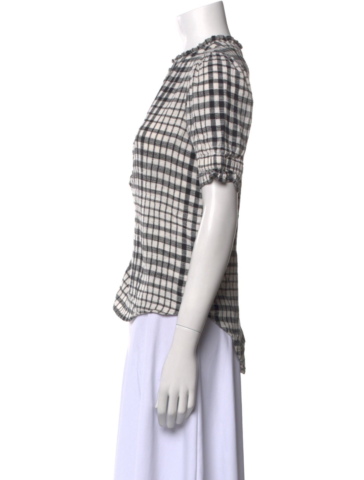 Apiece Apart Plaid Print Mock Neck Button-Up Top