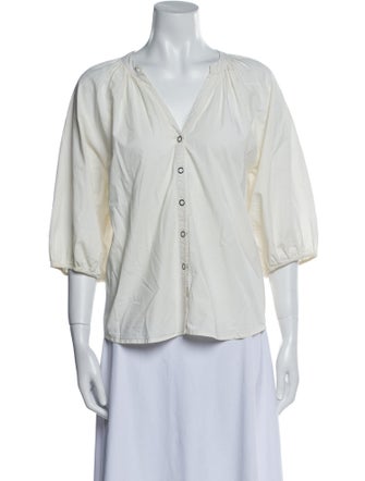 Apiece Apart V-Neck Three-Quarter Sleeve Button-Up Top