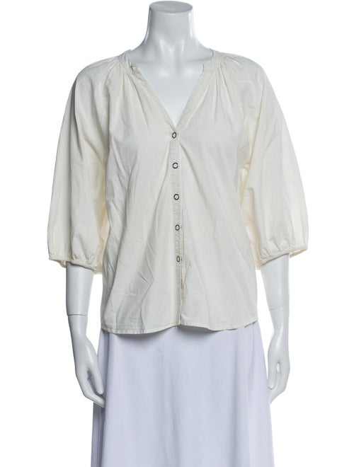 Apiece Apart V-Neck Three-Quarter Sleeve Button-Up Top
