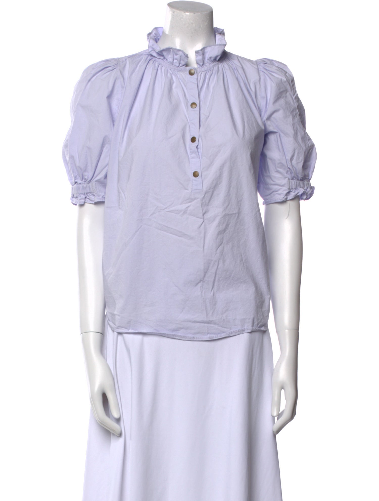 Apiece Apart Mock Neck Short Sleeve Button-Up Top