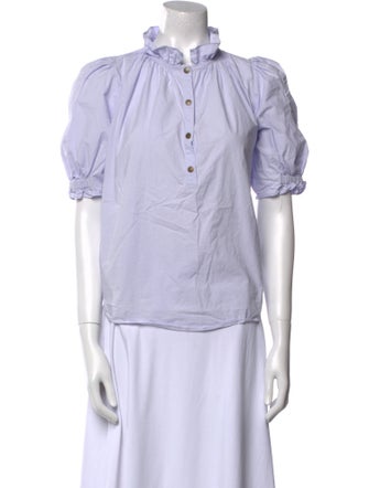 Apiece Apart Mock Neck Short Sleeve Button-Up Top