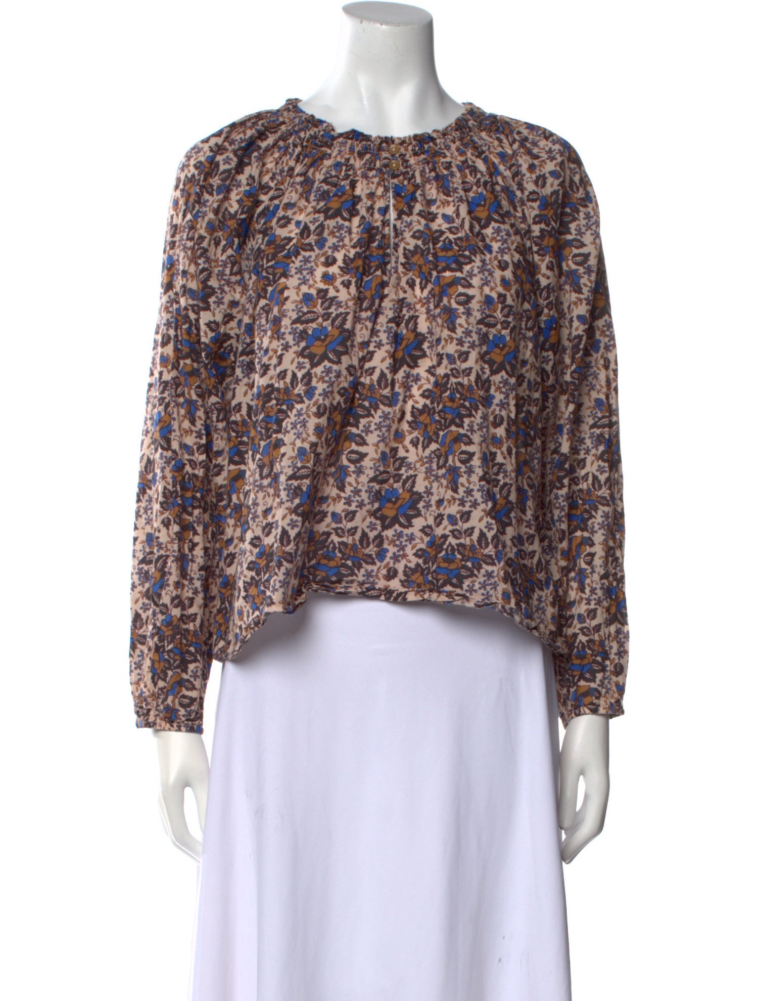 Apiece Apart Floral Print Crew Neck Crop Top