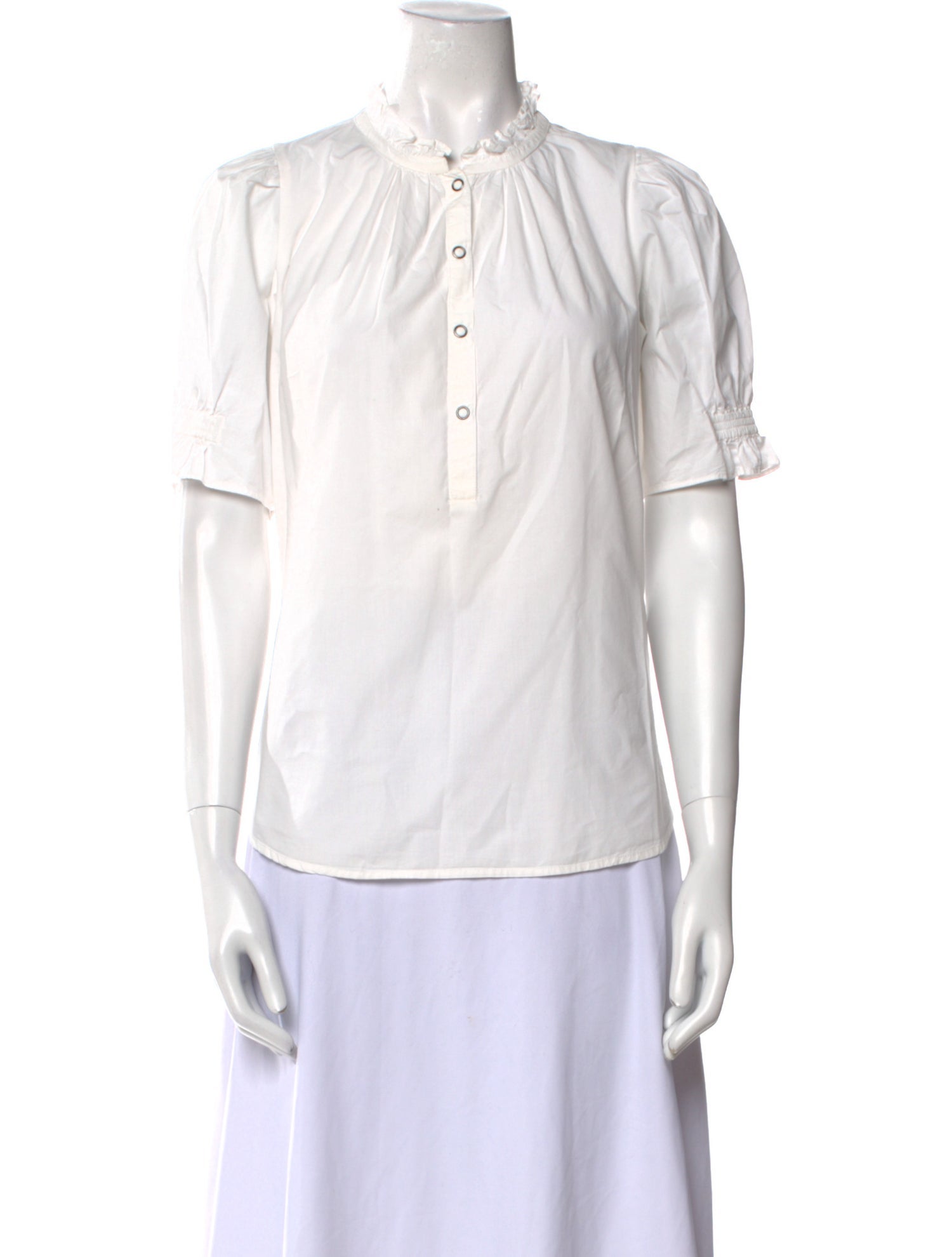 Apiece Apart Mock Neck Short Sleeve Button-Up Top