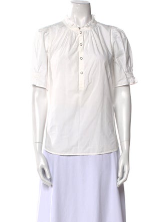 Apiece Apart Mock Neck Short Sleeve Button-Up Top