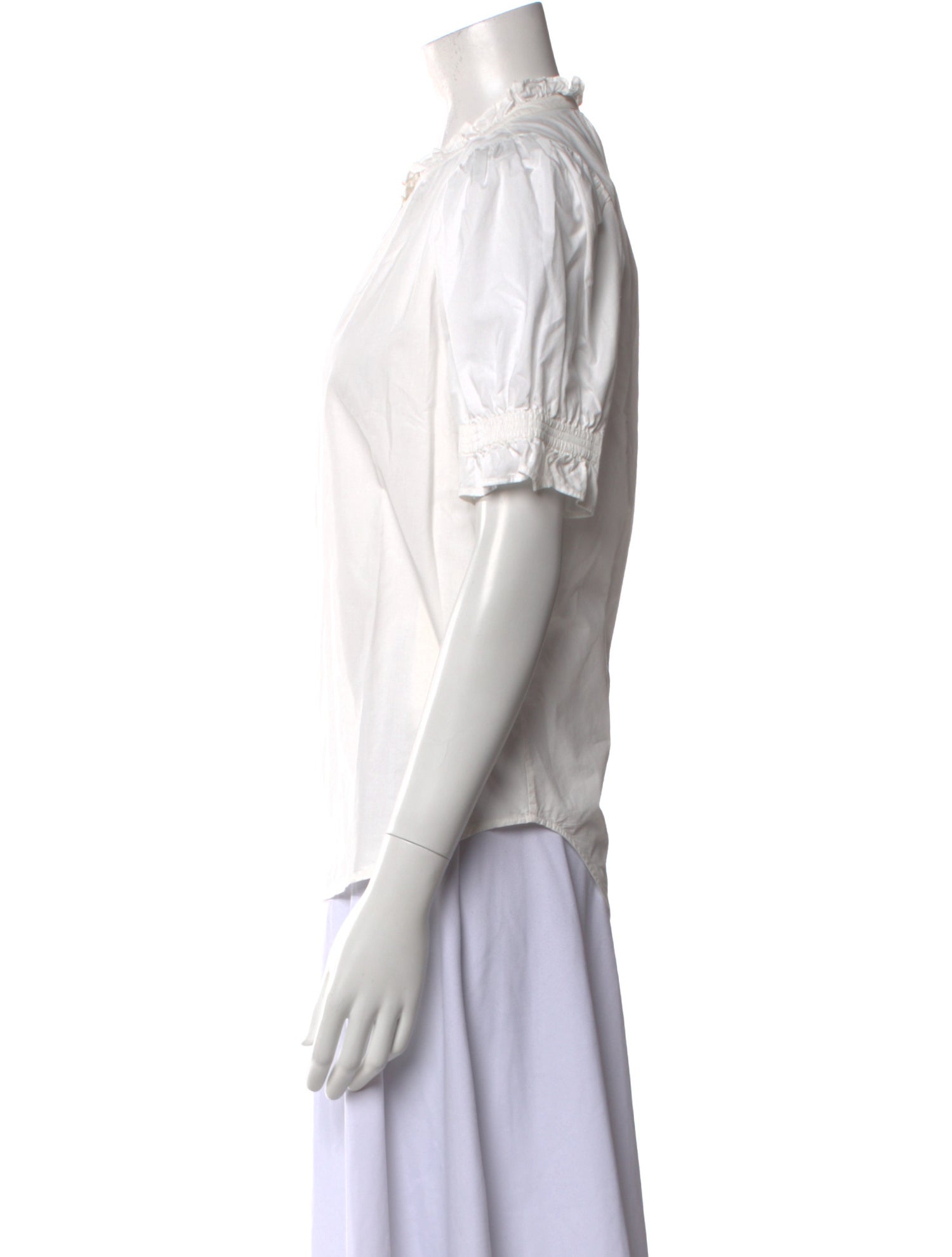 Apiece Apart Mock Neck Short Sleeve Button-Up Top