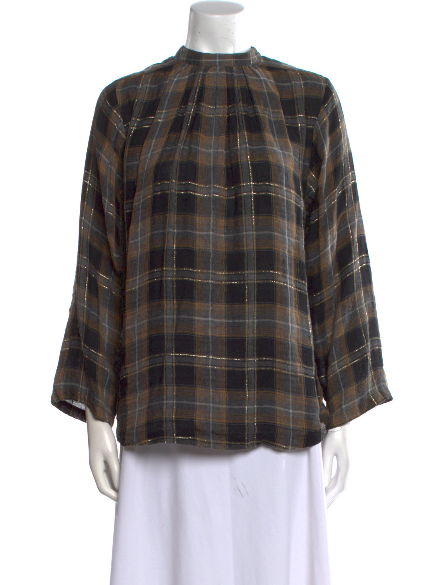 Apiece Apart Plaid Print Mock Neck Blouse