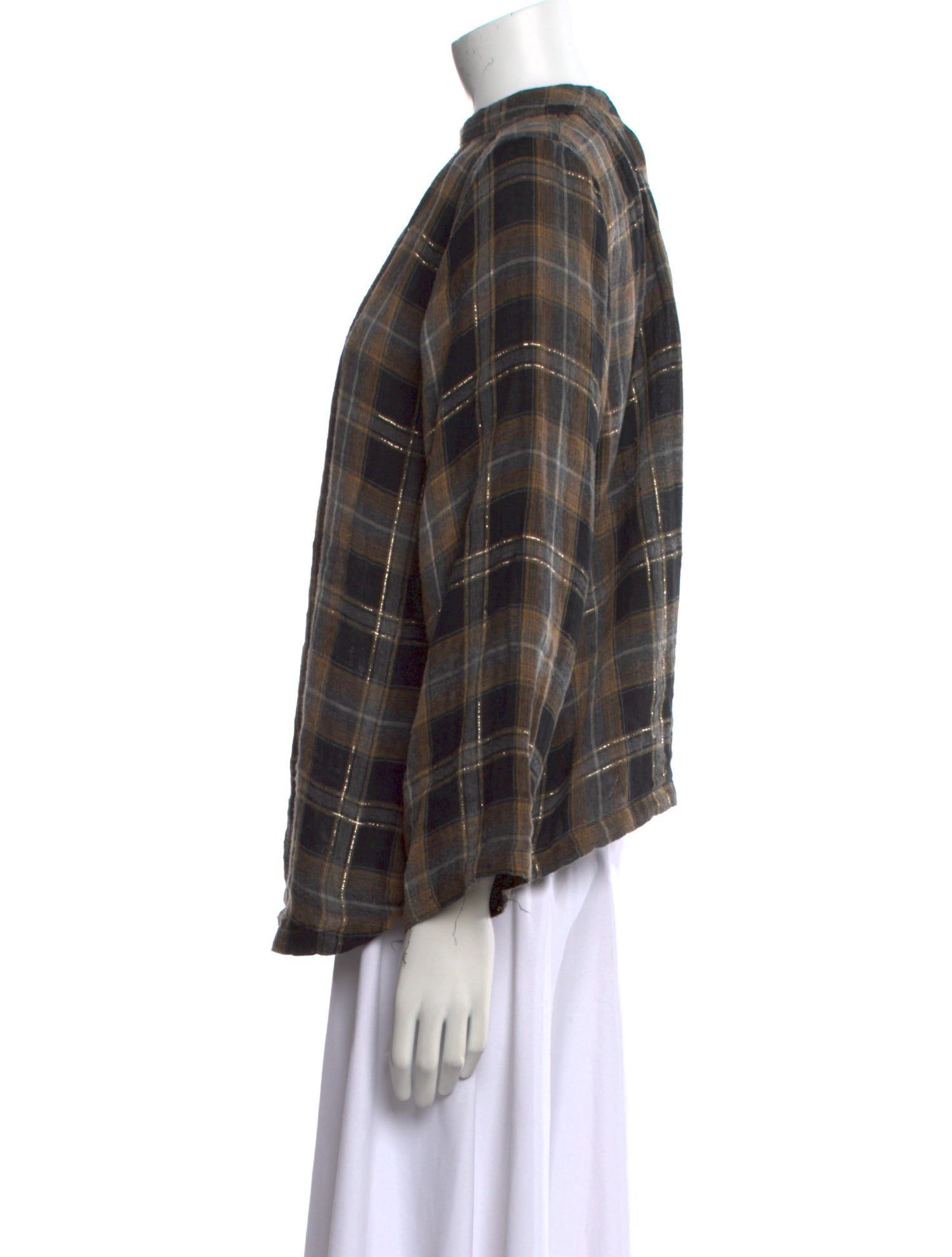 Apiece Apart Plaid Print Mock Neck Blouse