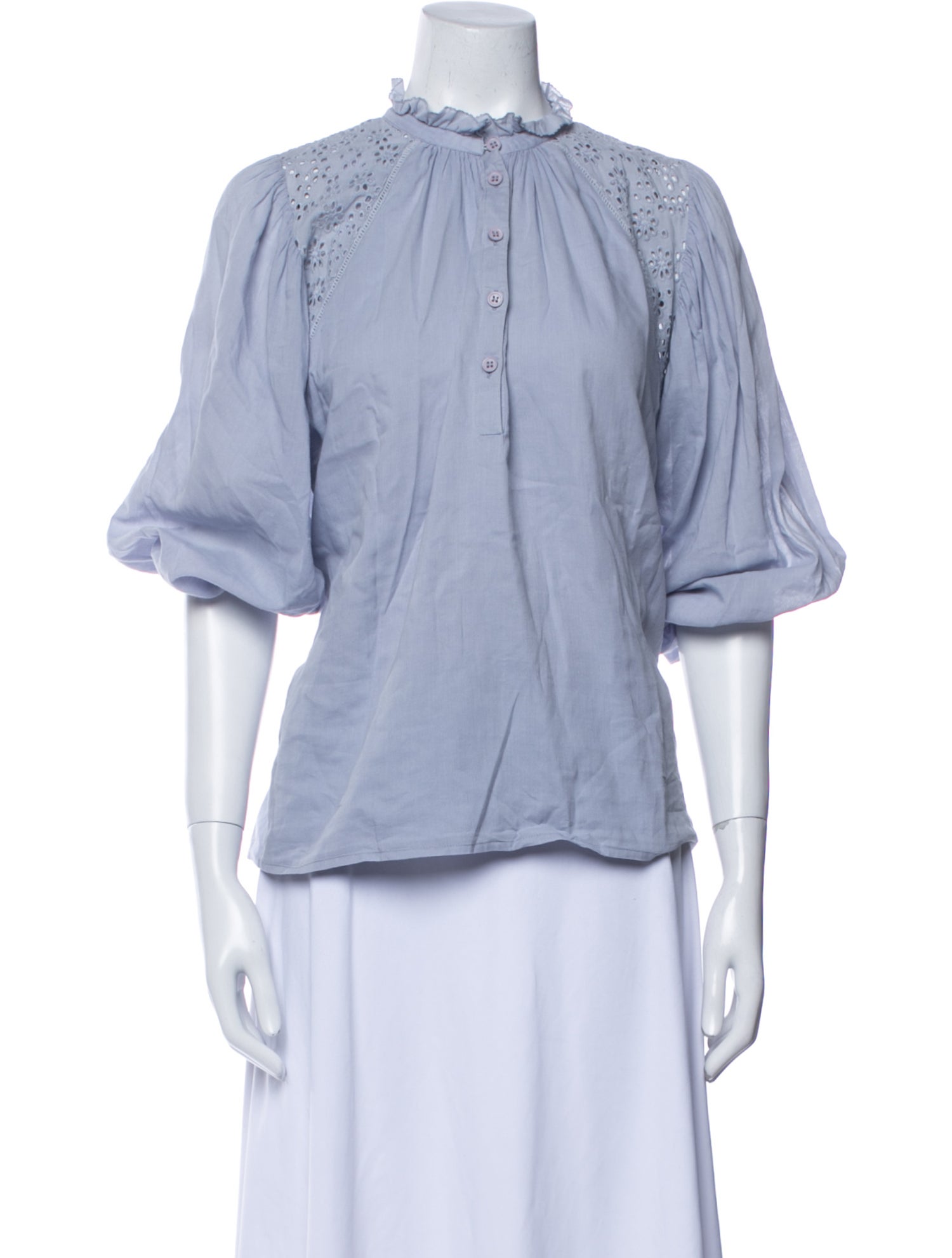 Apiece Apart Mock Neck Three-Quarter Sleeve Blouse