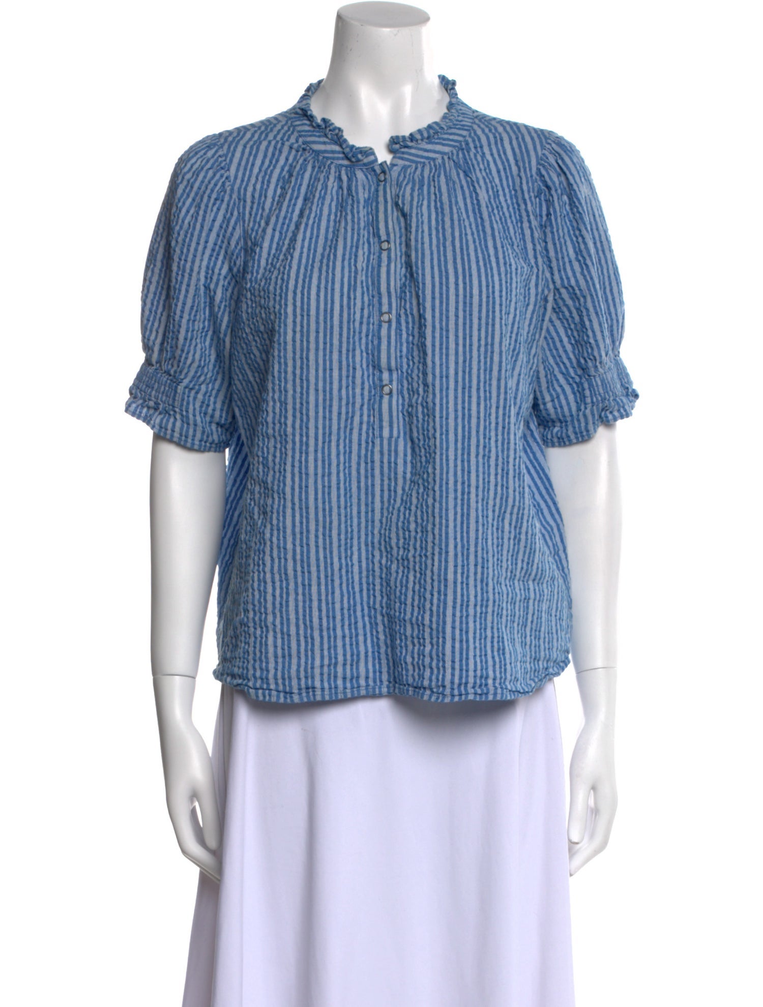 Apiece Apart Striped Mock Neck Button-Up Top