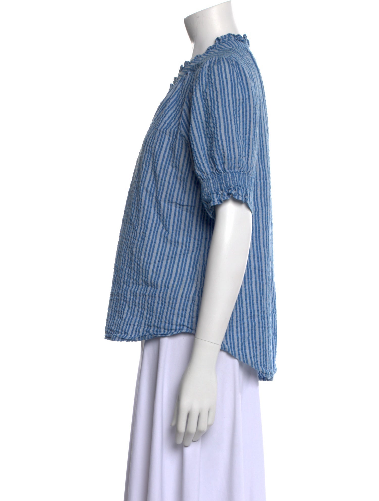 Apiece Apart Striped Mock Neck Button-Up Top