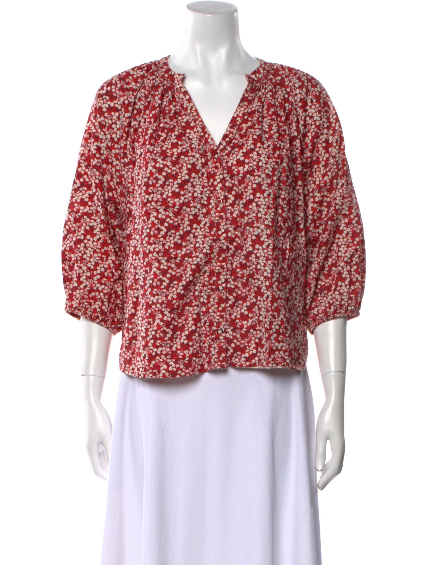 Apiece Apart Floral Print V-Neck Blouse