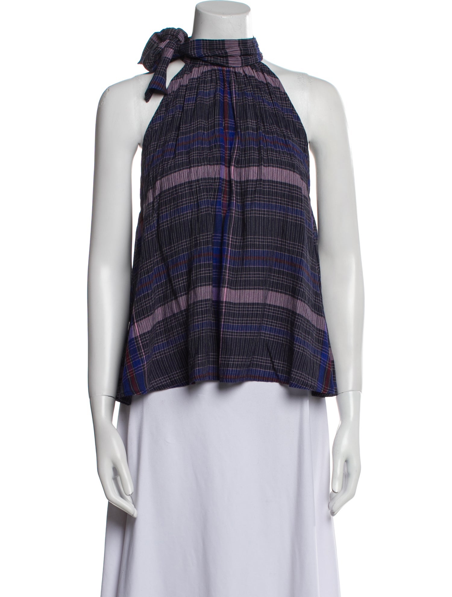 Apiece Apart Plaid Print Mock Neck Blouse