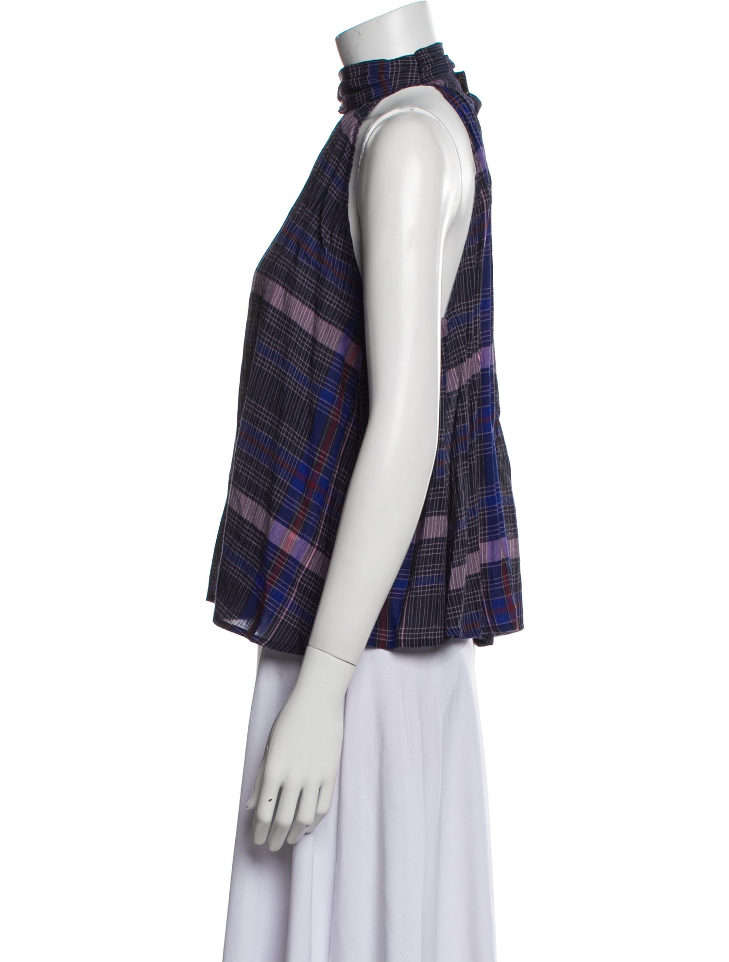 Apiece Apart Plaid Print Mock Neck Blouse