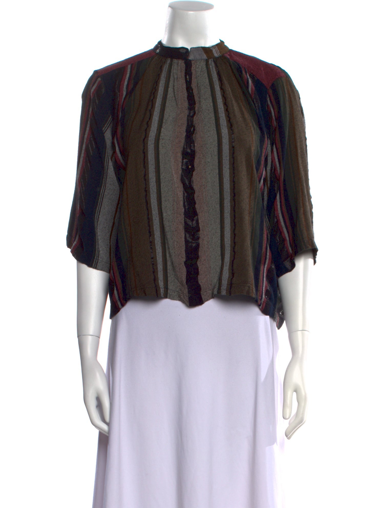 Apiece Apart Striped Mock Neck Blouse