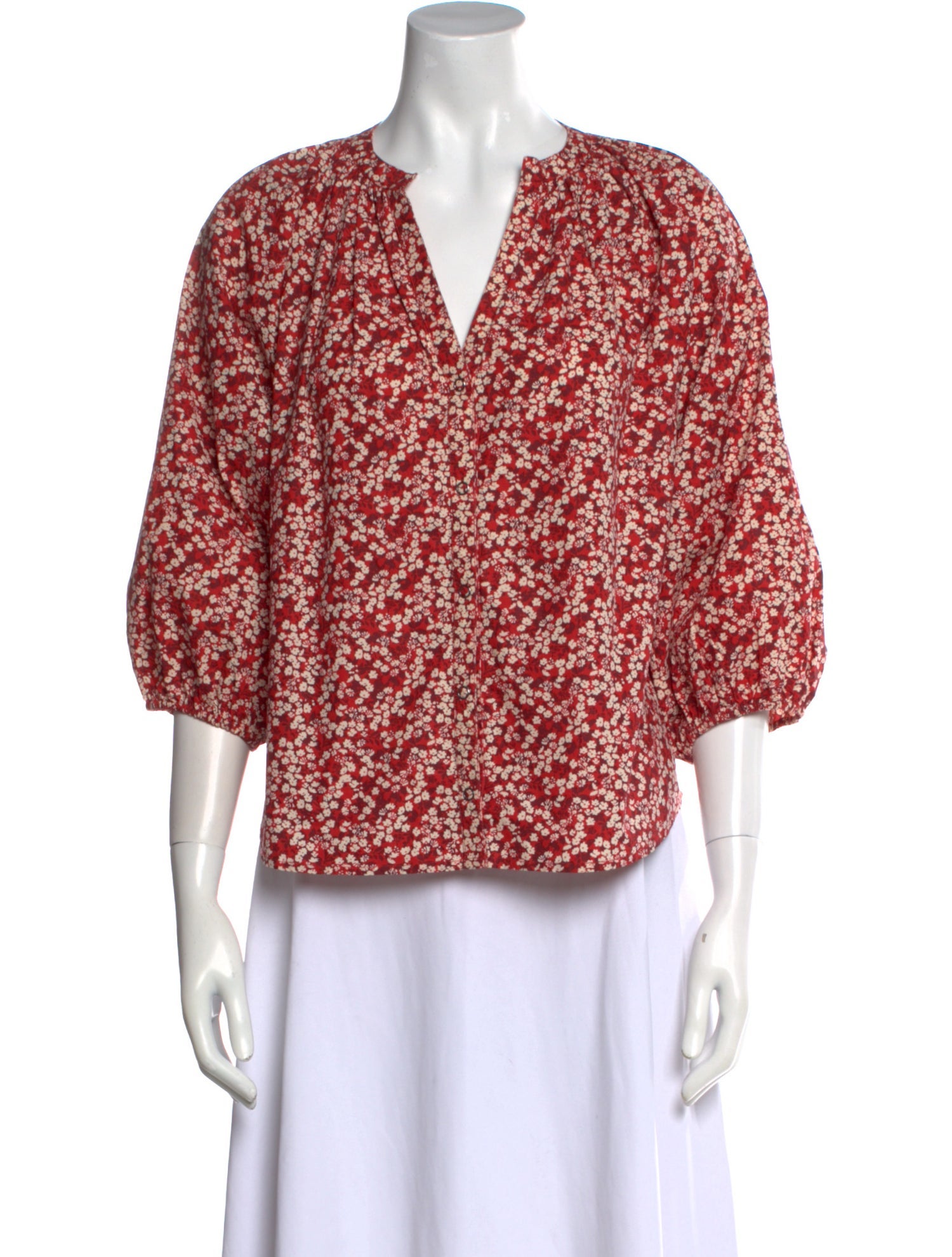 Apiece Apart Floral Print V-Neck Blouse
