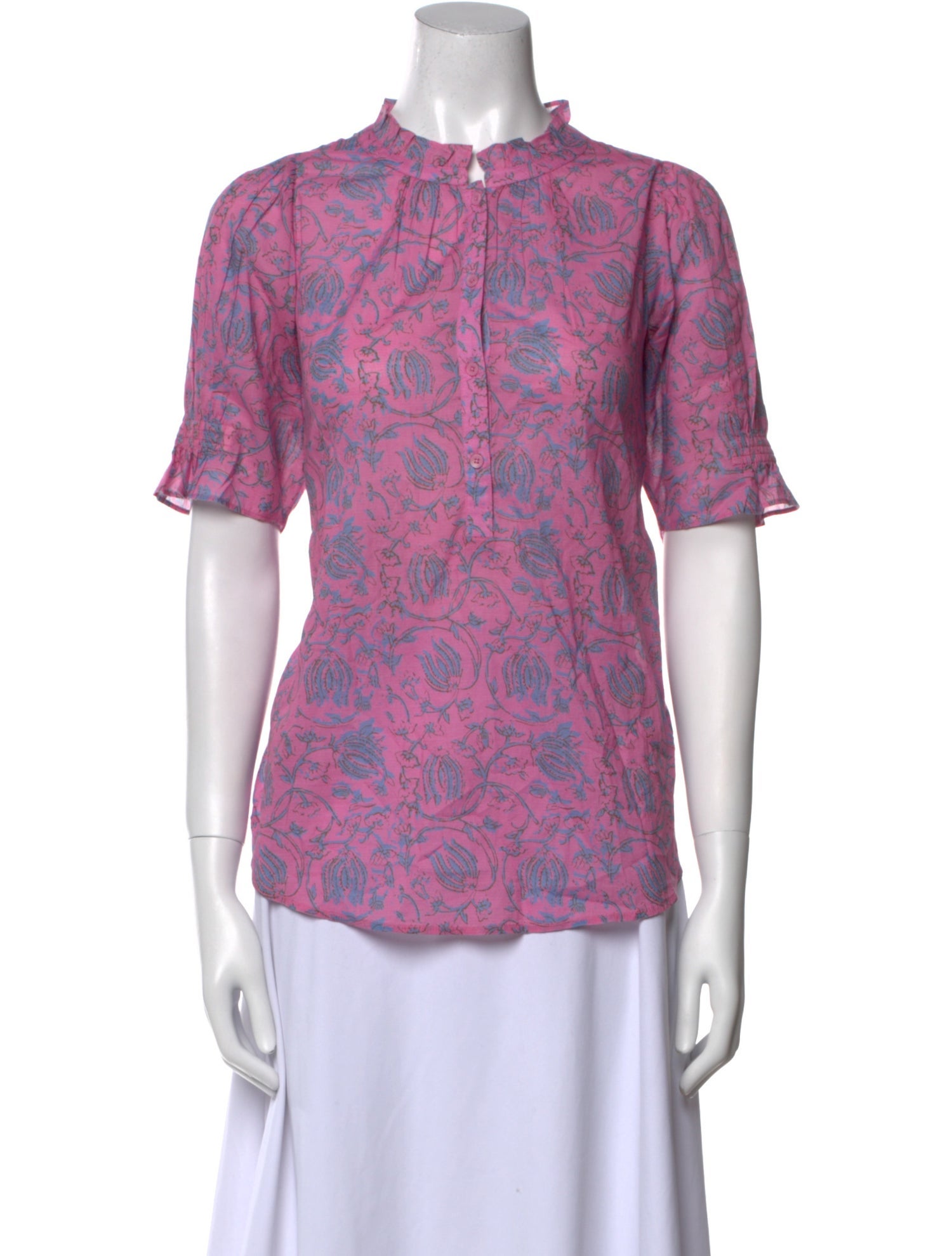 Apiece Apart Paisley Print Mock Neck Button-Up Top