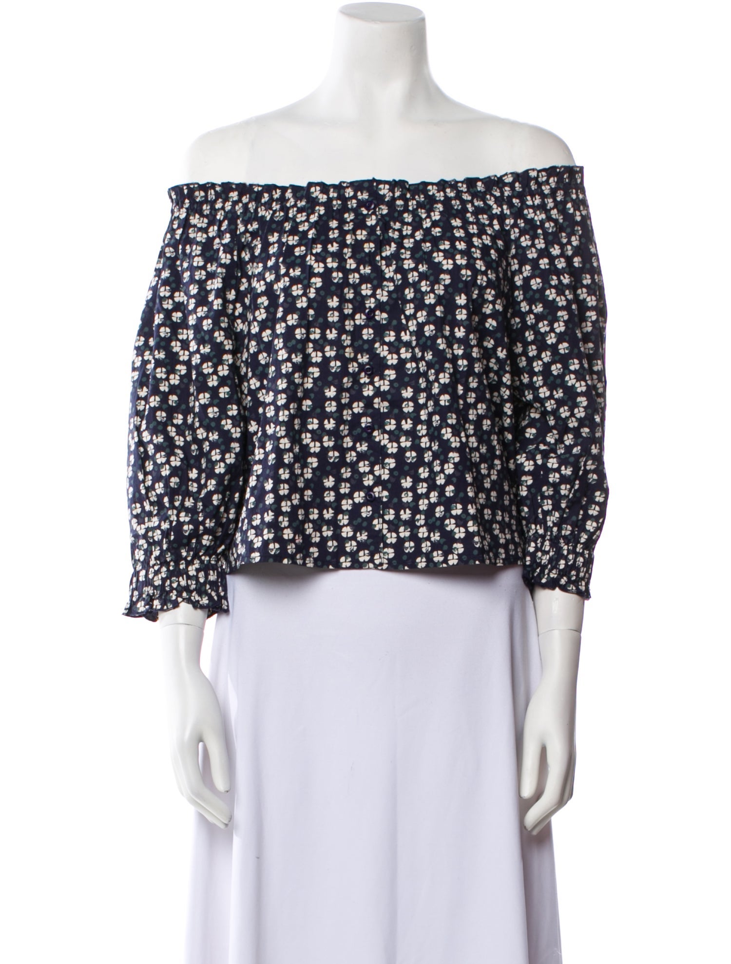 Apiece Apart Floral Print Off-The-Shoulder Crop Top