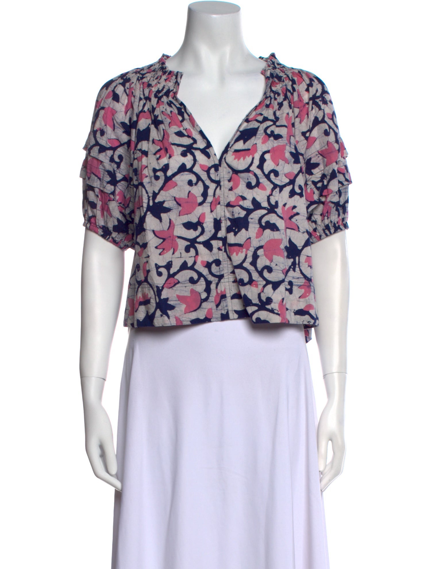 Apiece Apart Floral Print V-Neck Crop Top