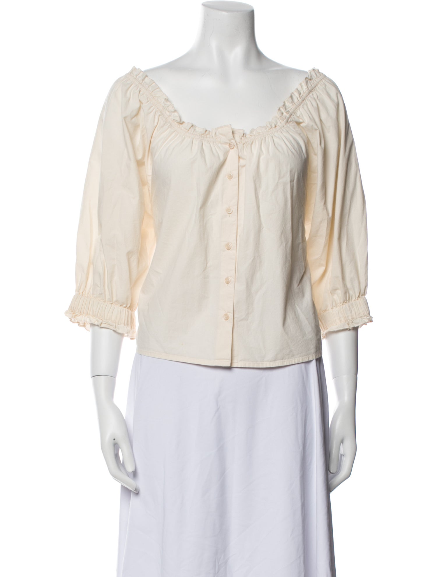 Apiece Apart Off-The-Shoulder Three-Quarter Sleeve Blouse