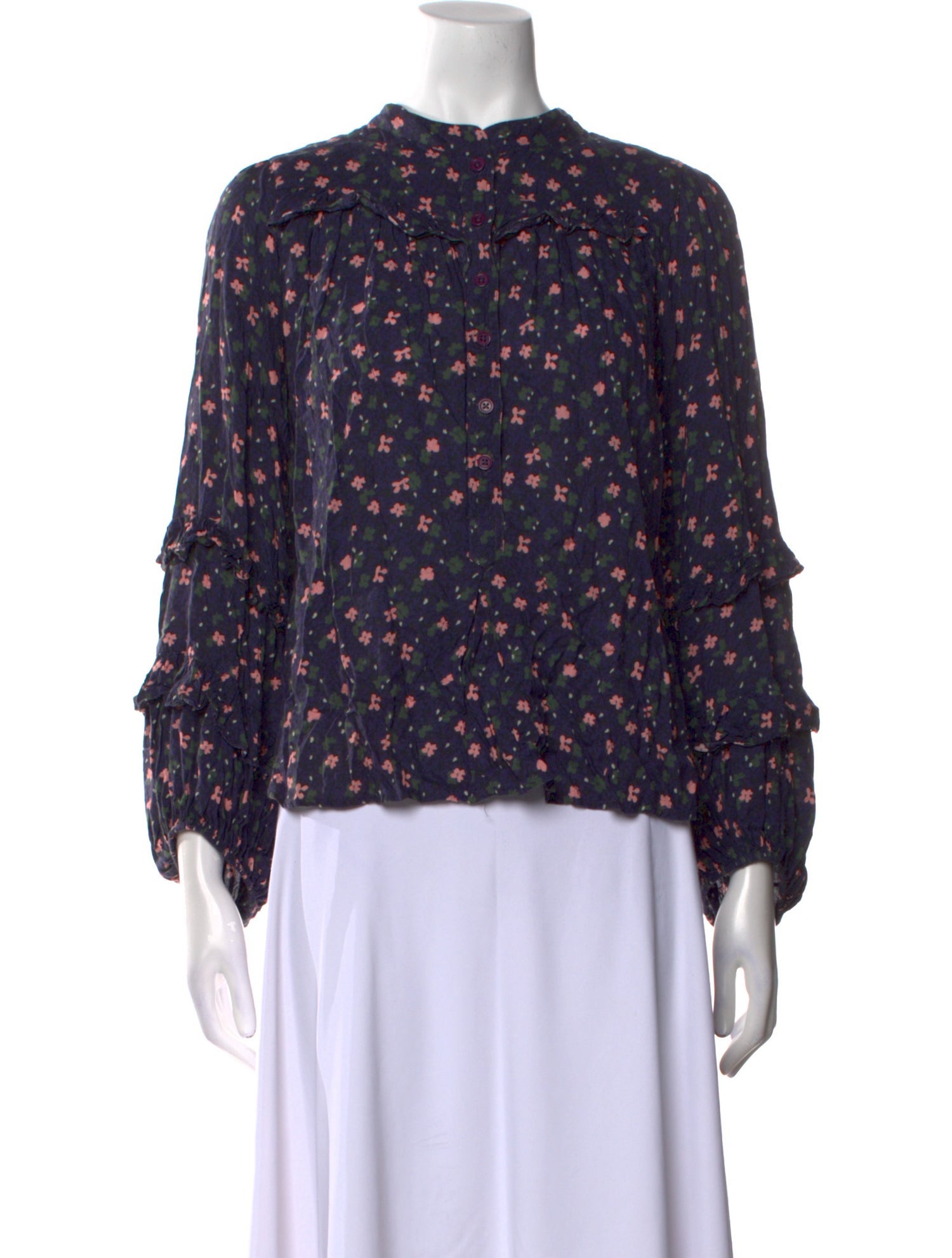 Apiece Apart Floral Print Mock Neck Blouse