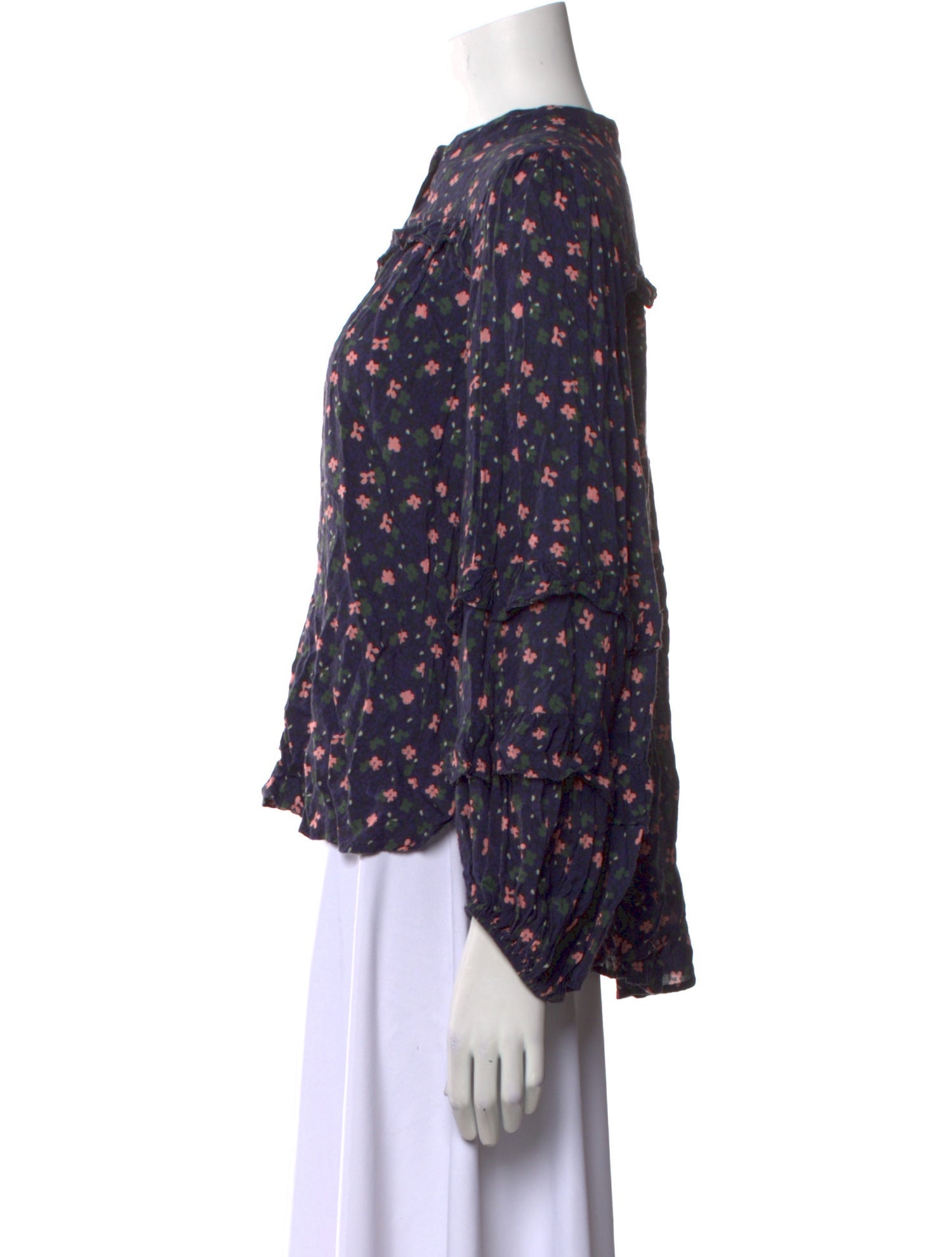 Apiece Apart Floral Print Mock Neck Blouse