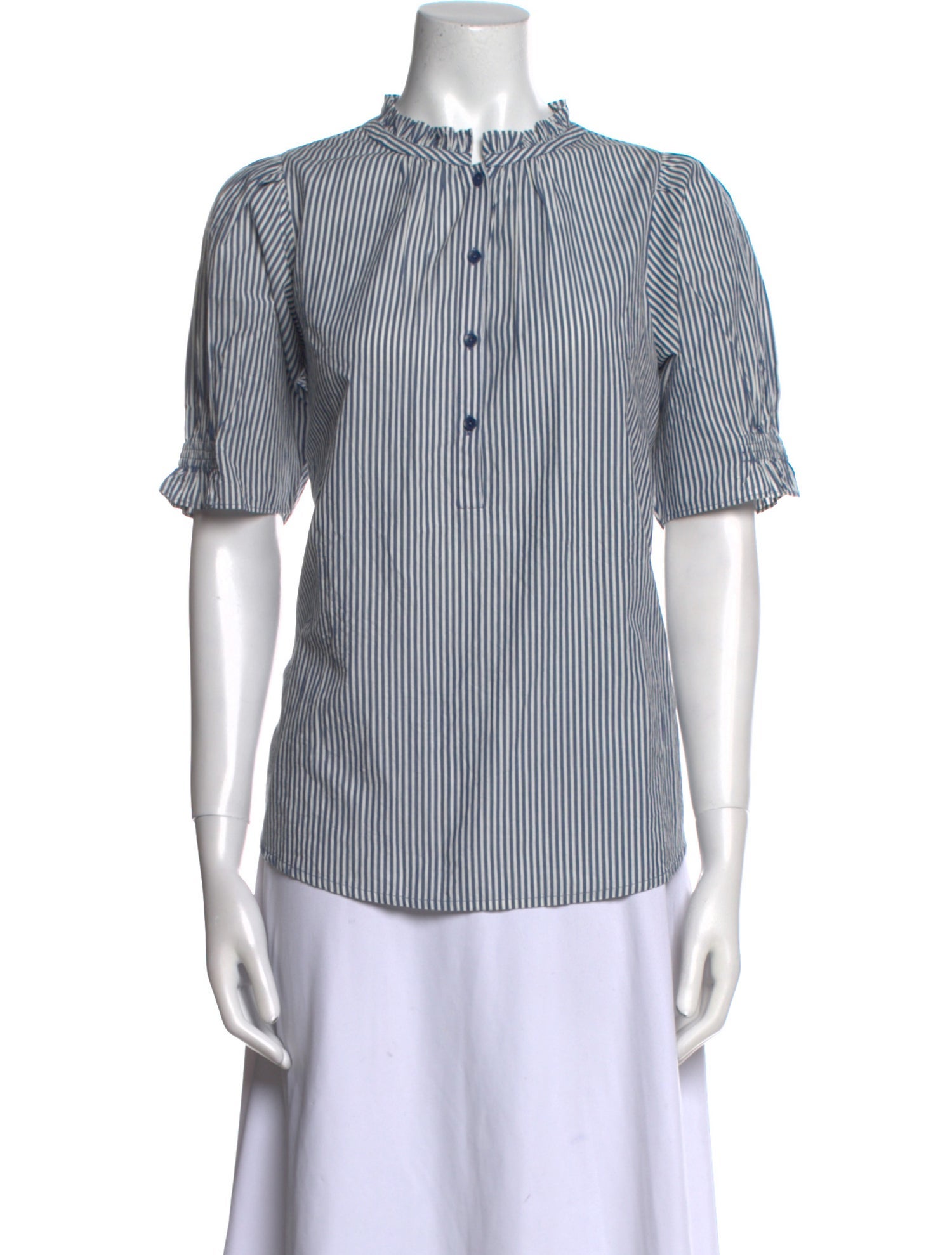 Apiece Apart Striped Crew Neck Button-Up Top