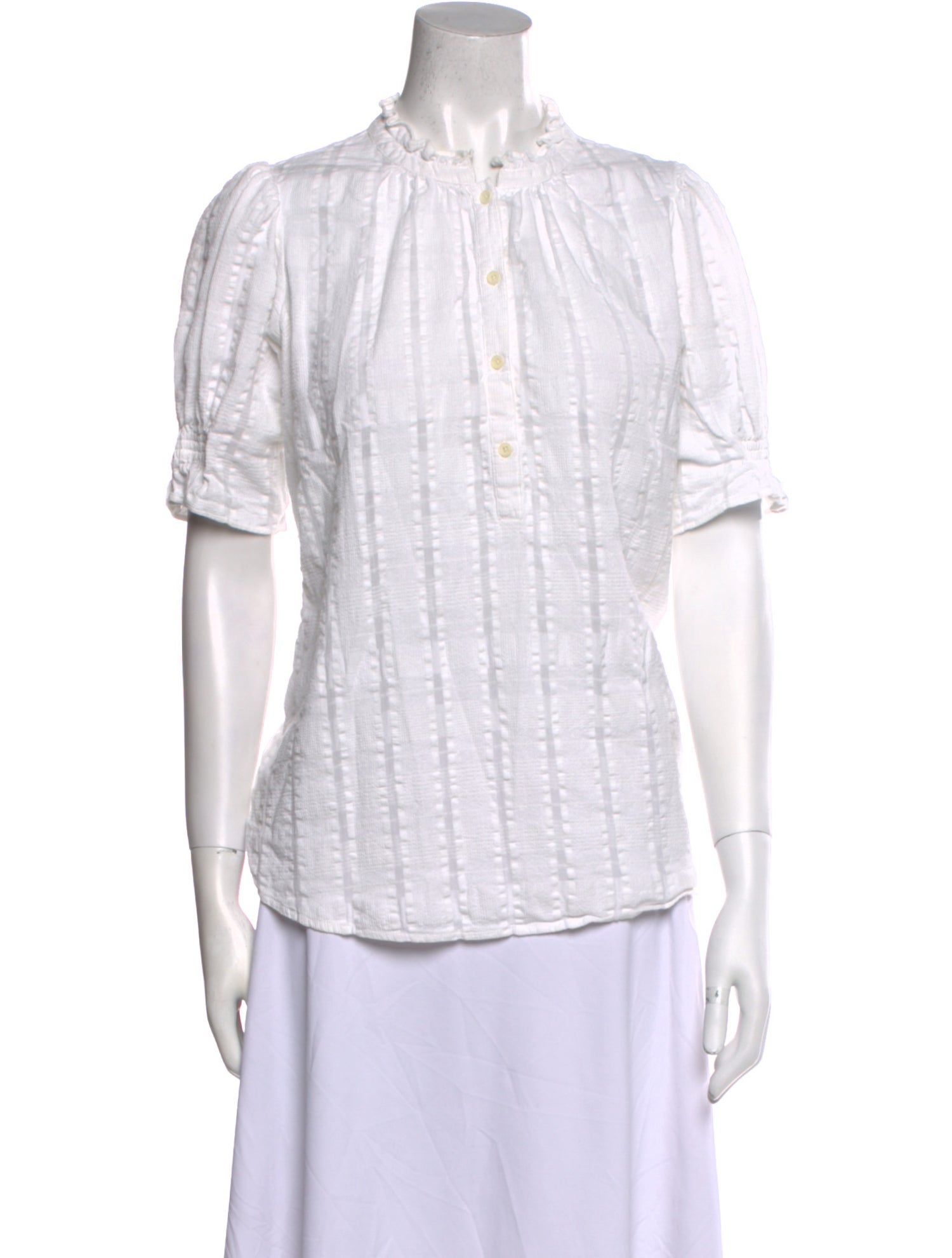 Apiece Apart Striped Mock Neck Button-Up Top